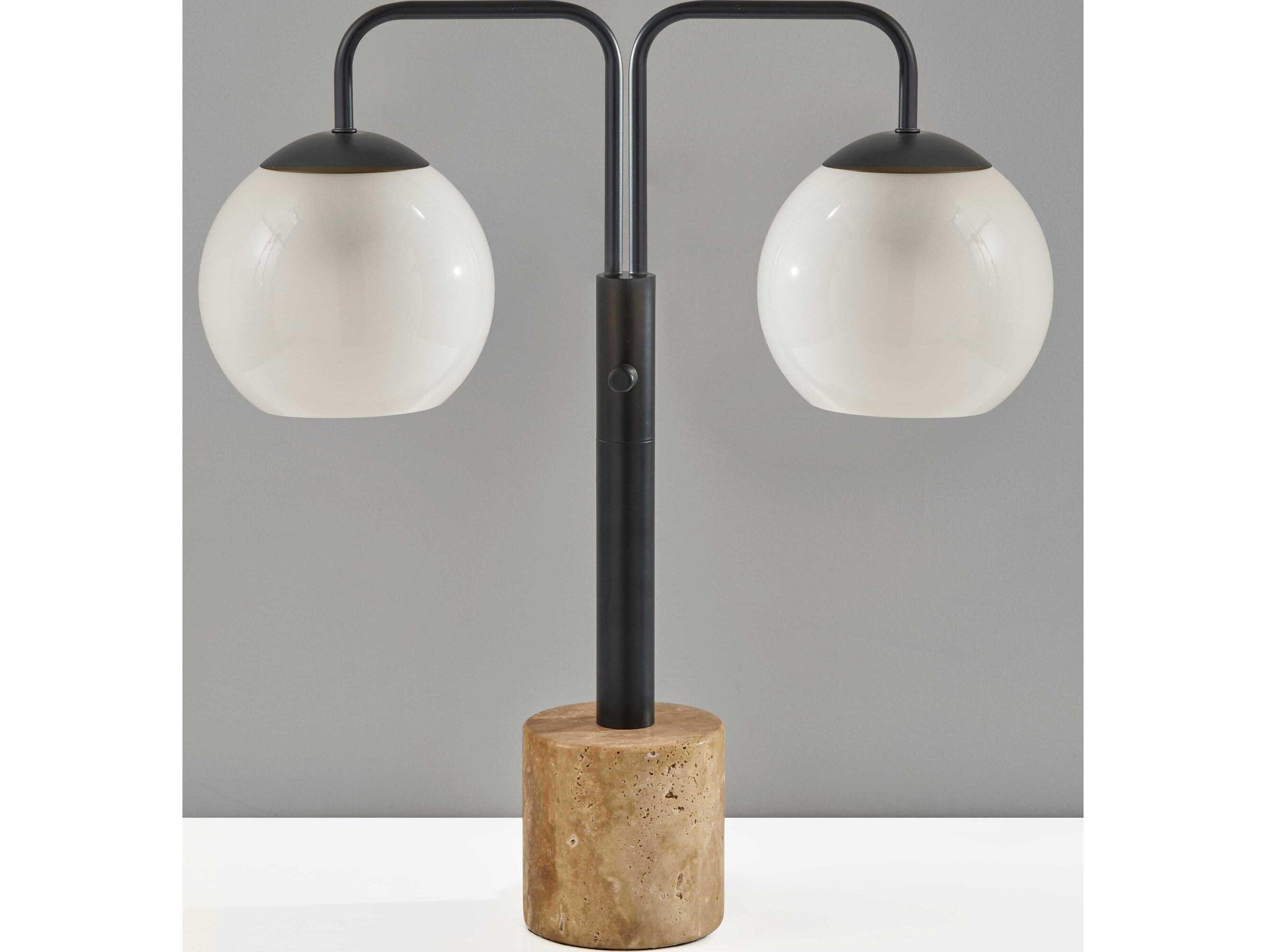 Adesso Stockton Black White Glosted Glass Table Lamp