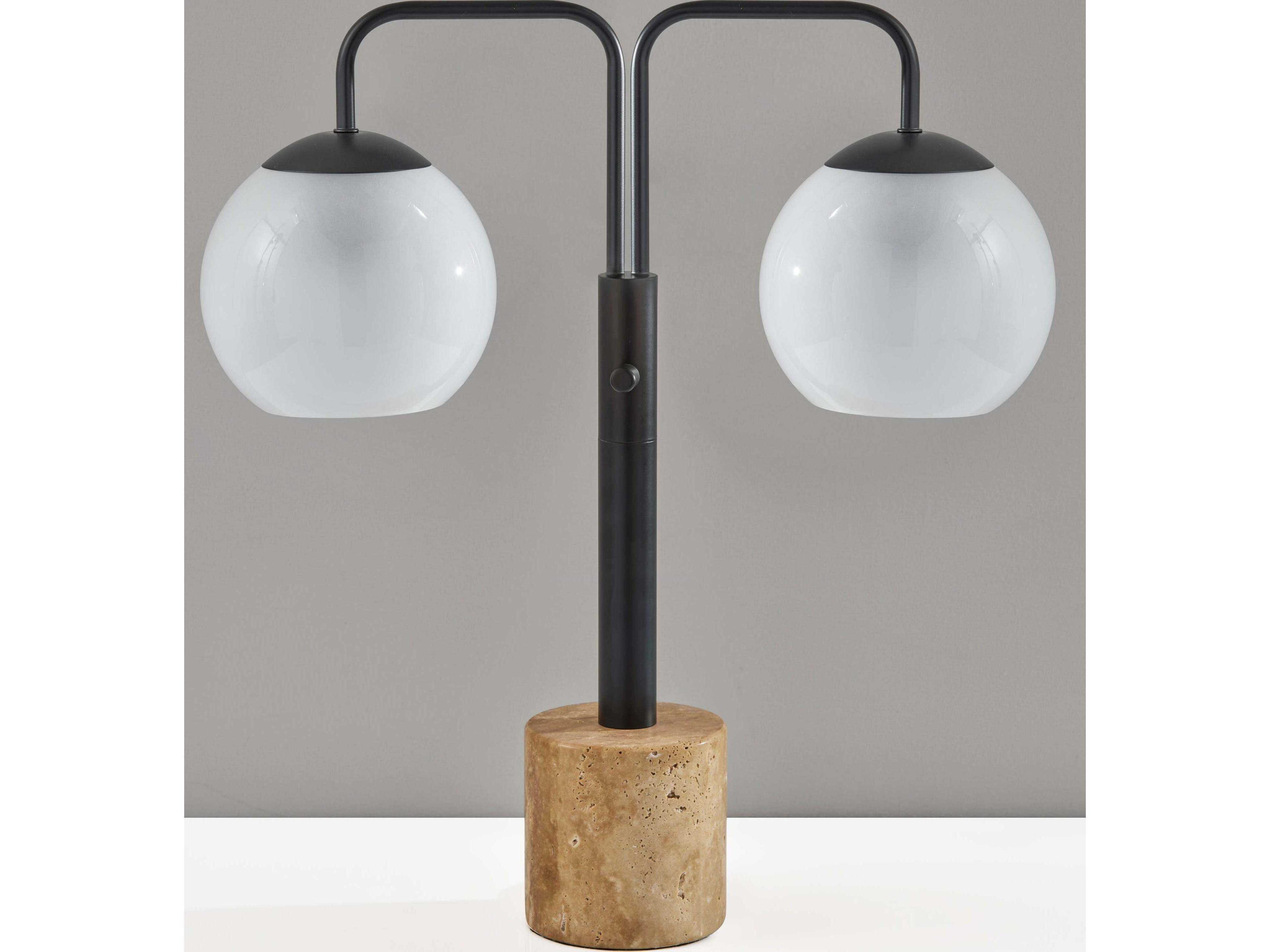 Adesso Stockton Black White Glosted Glass Table Lamp