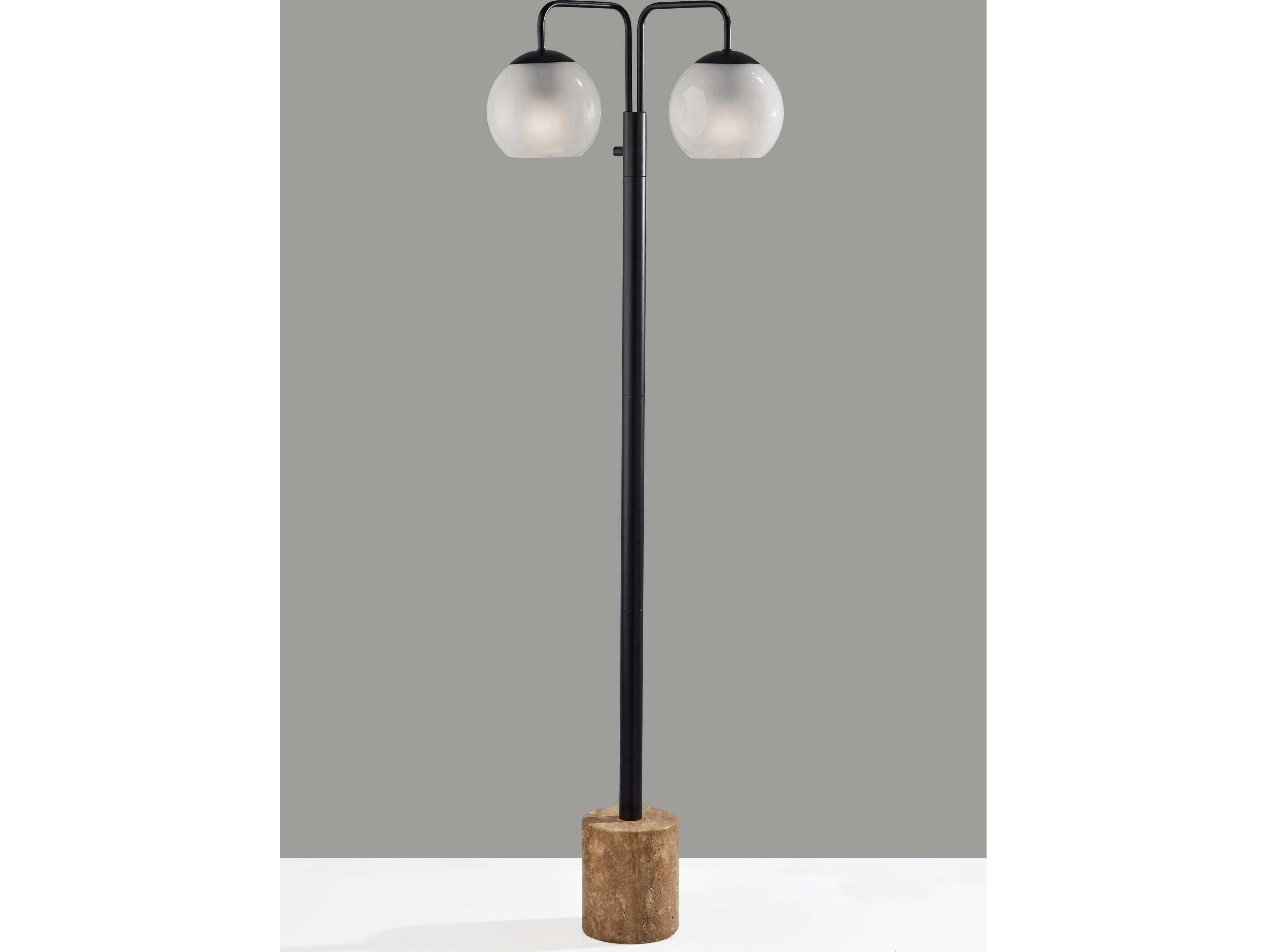 Adesso Stockton Black White Glosted Glass Floor Lamp