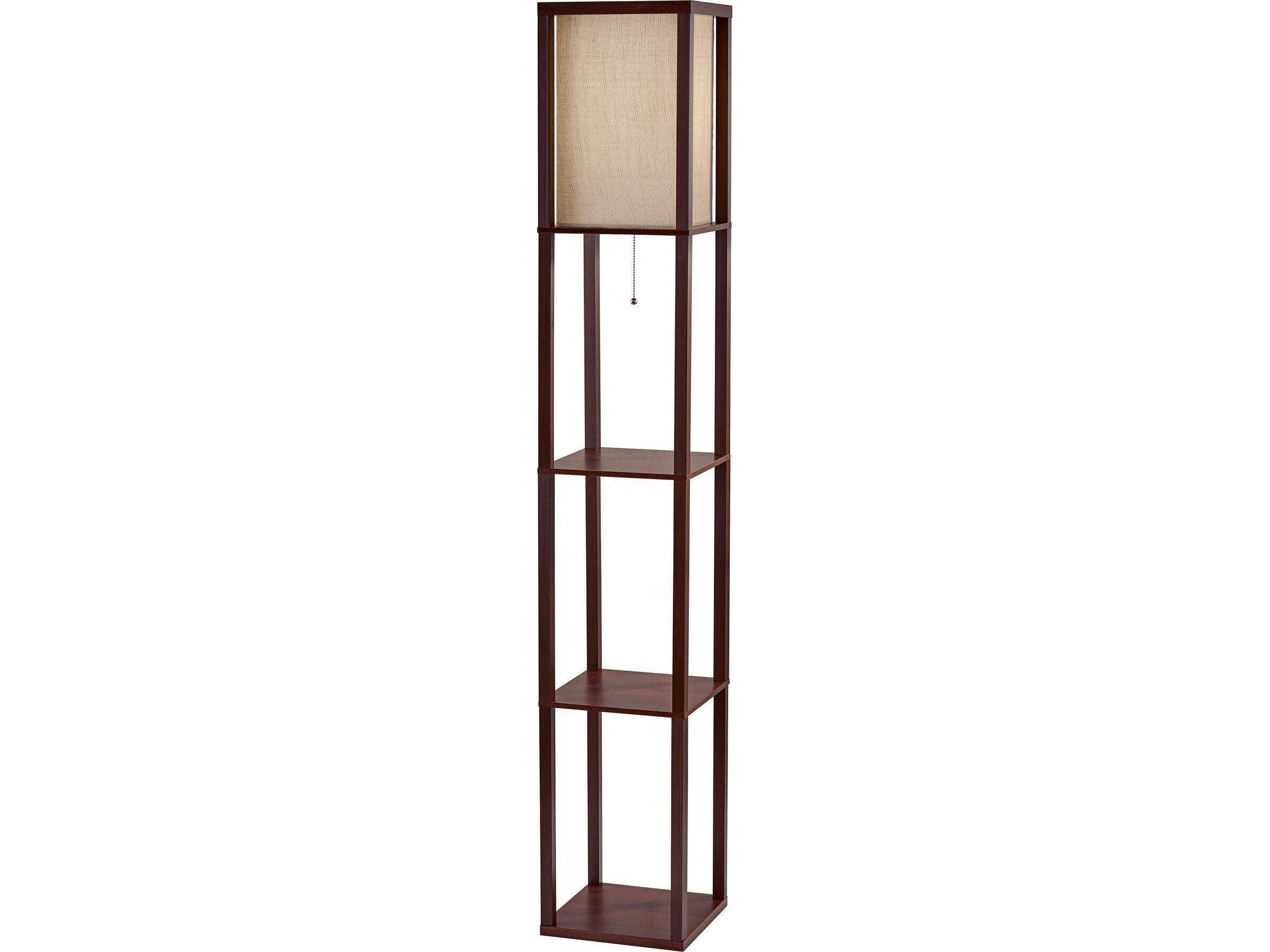 Adesso Wright Walnut Natural Textured Fabric Brown Floor Lamp