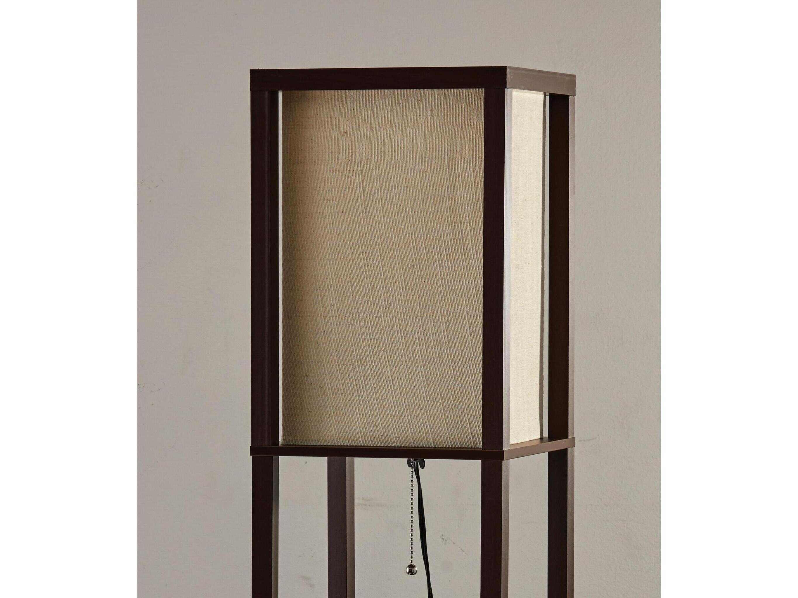 Adesso Wright Walnut Natural Textured Fabric Brown Floor Lamp
