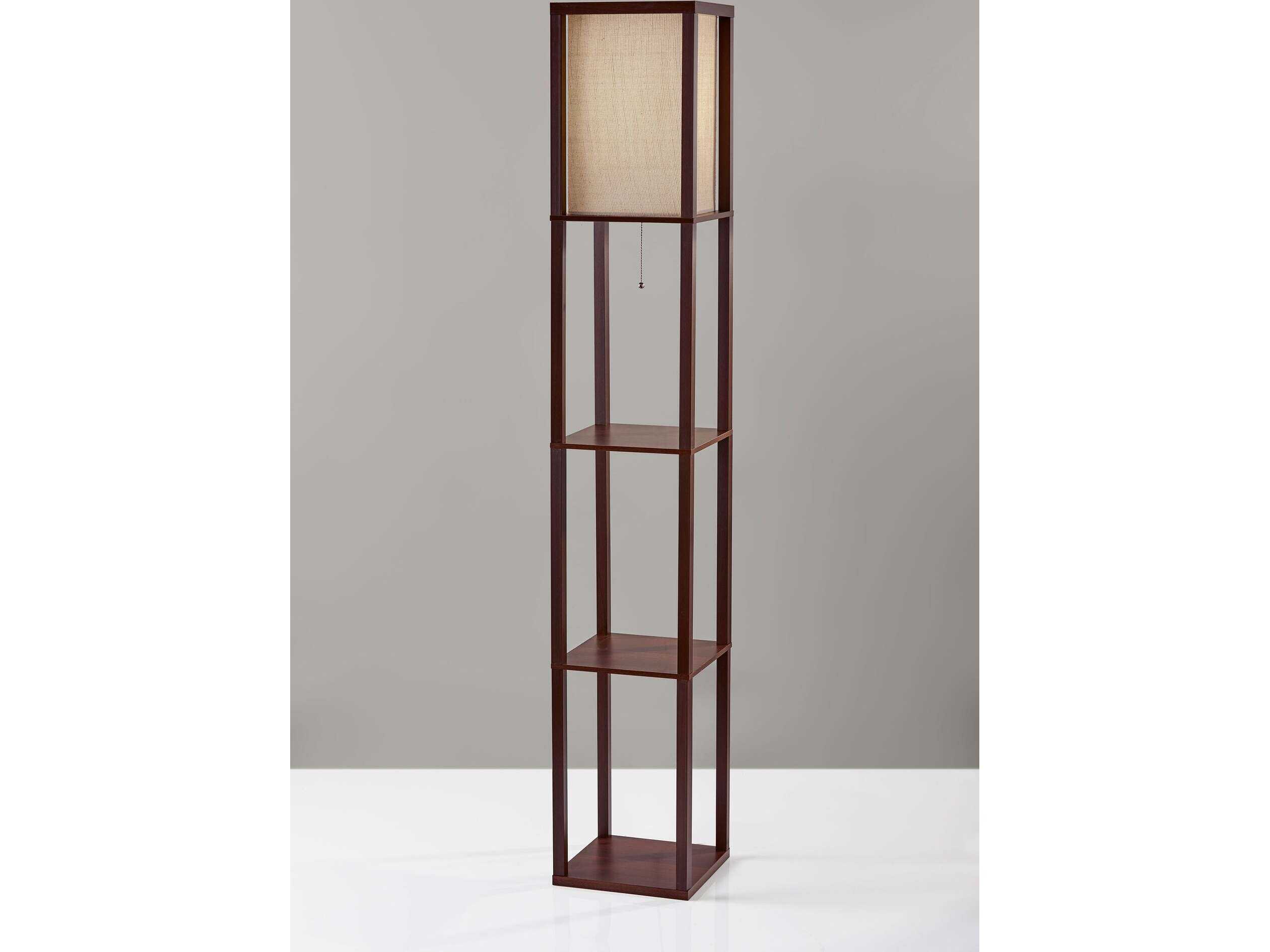 Adesso Wright Walnut Natural Textured Fabric Brown Floor Lamp