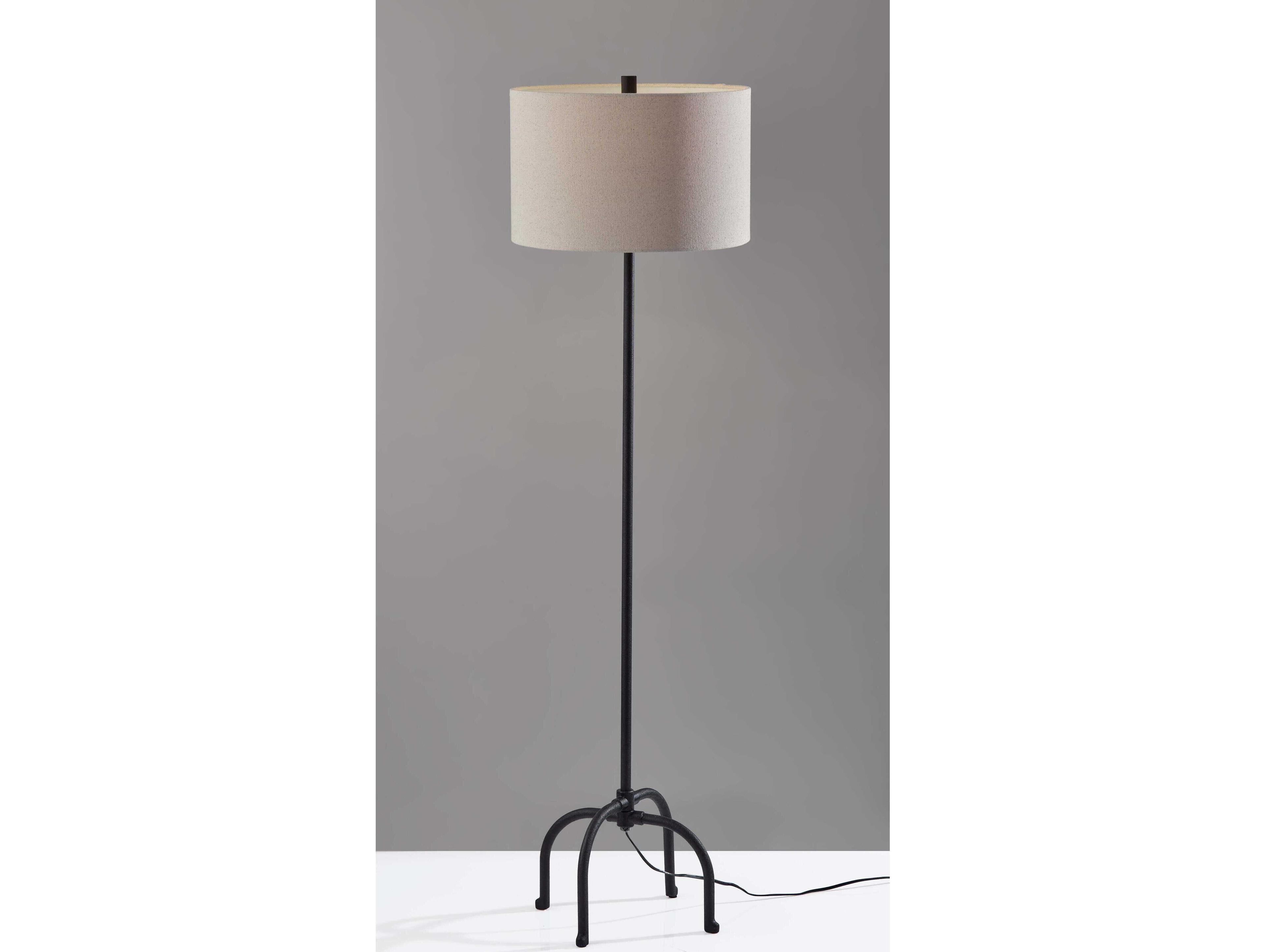 Adesso Silos Black Beige Textured Fabric Floor Lamp
