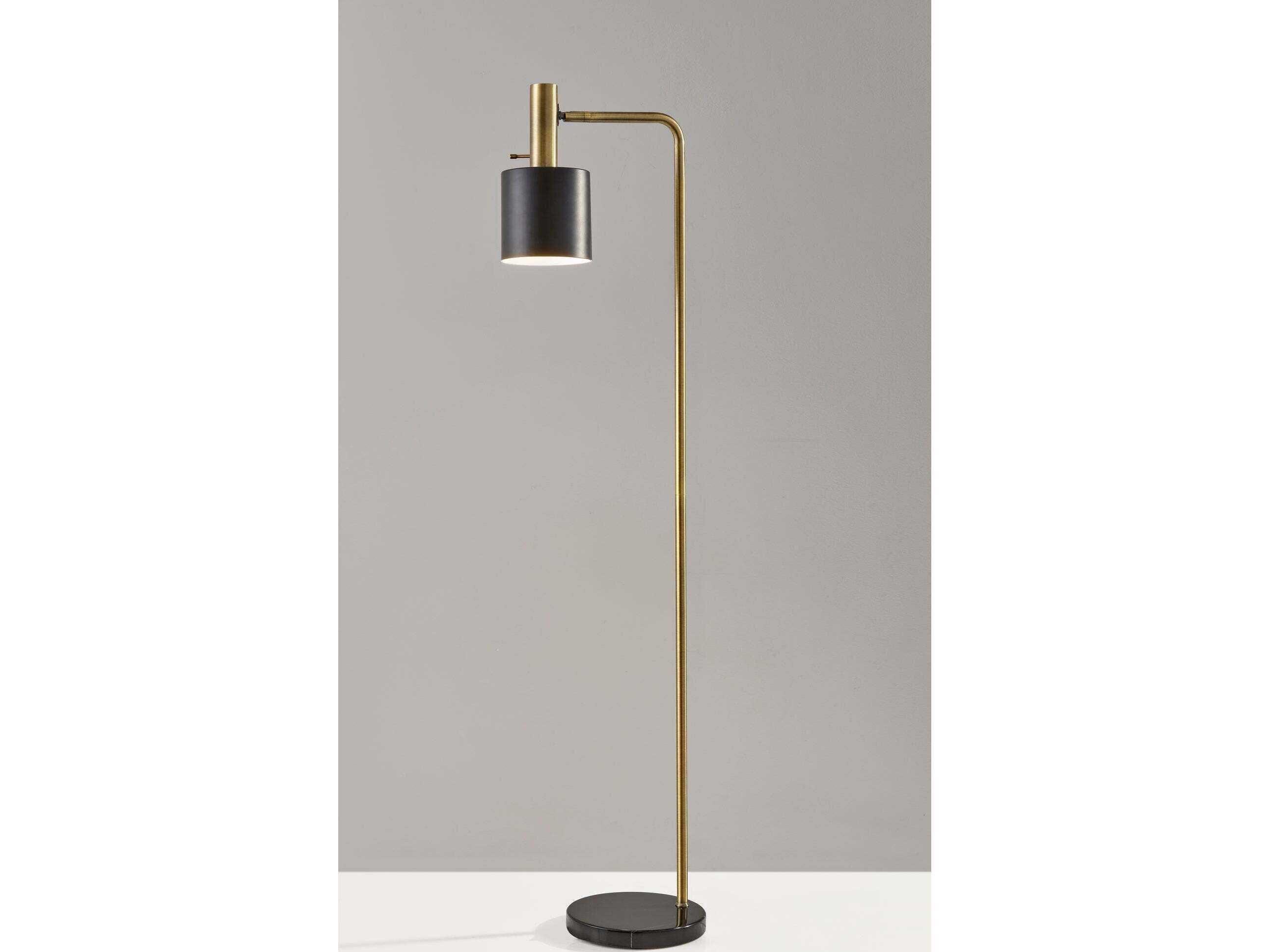Adesso Emmett Antique Brass Black Painted Metal Floor Lamp