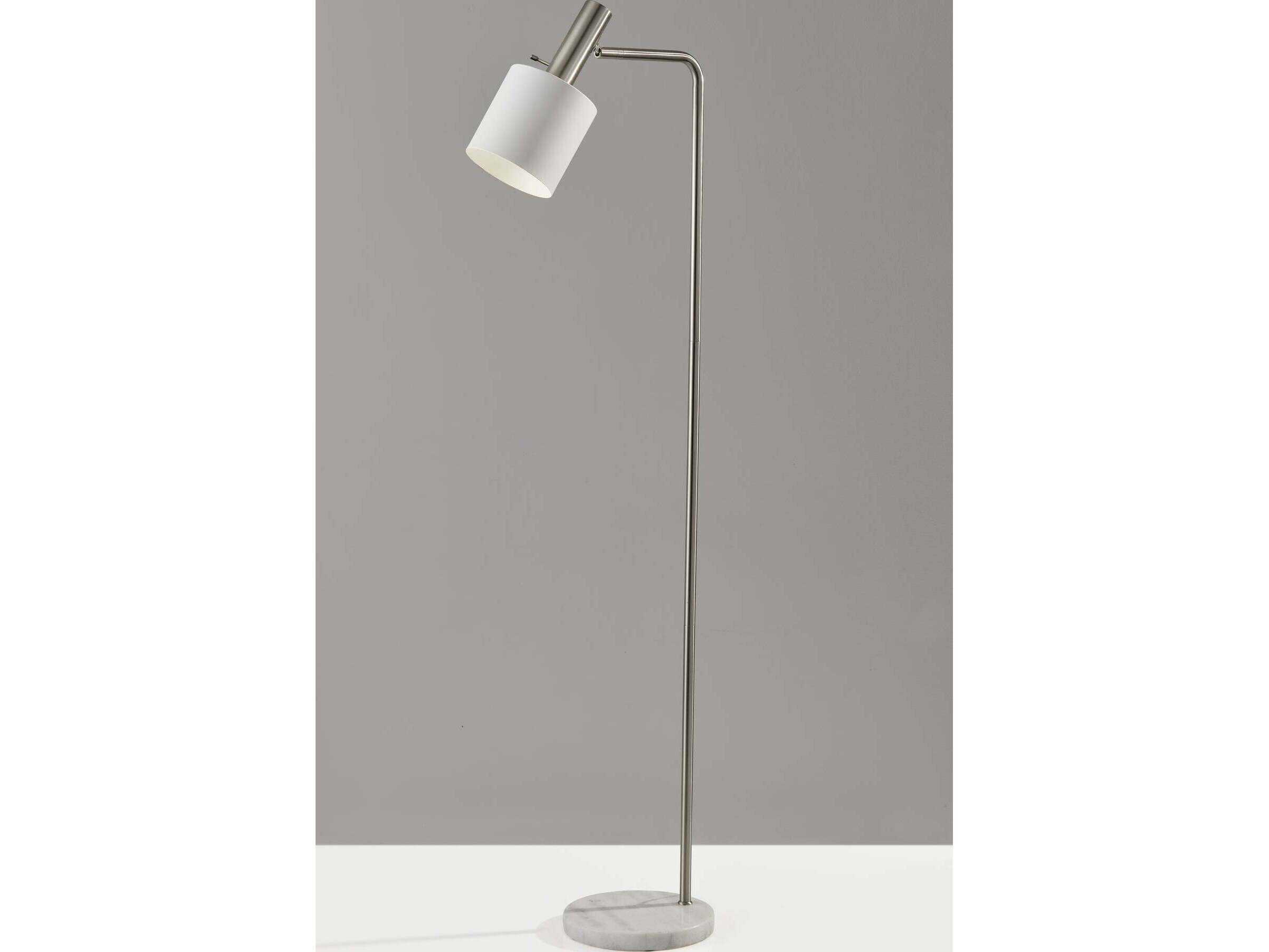 Adesso Emmett Brushed Steel White Painted Metal Floor Lamp