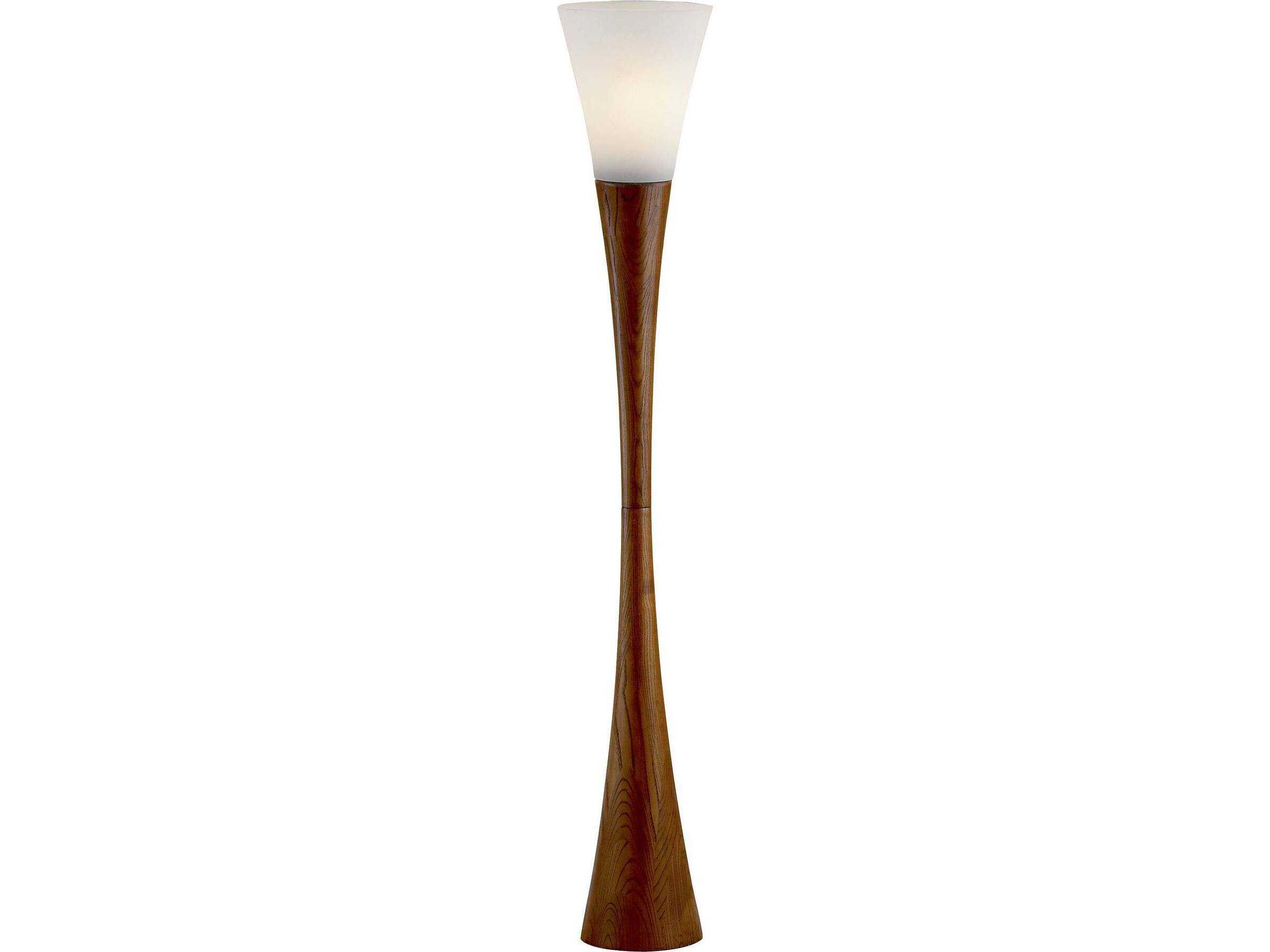 Adesso Espresso Walnut Poplar Frosted Glass Flute Wood Floor Lamp