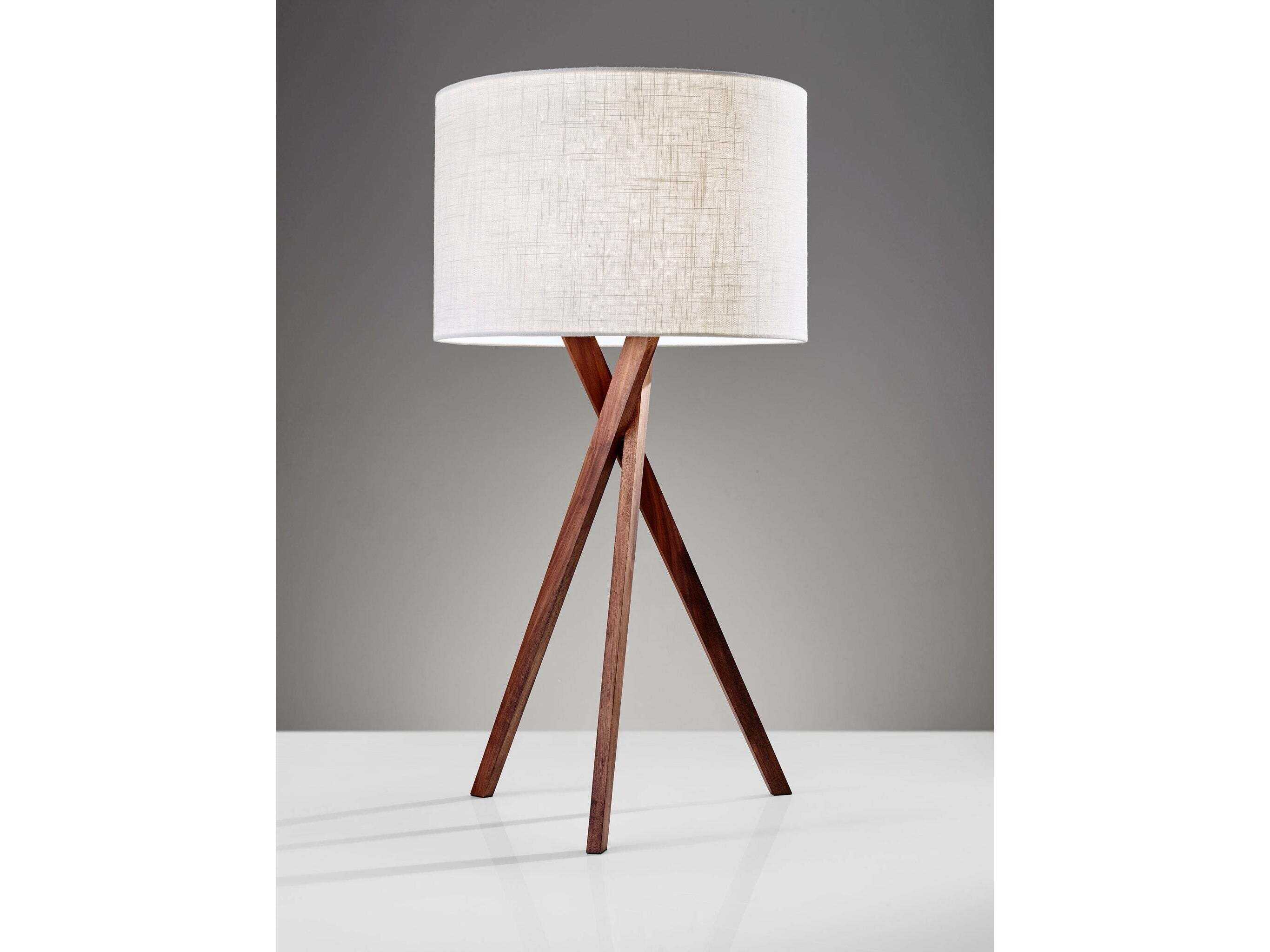 Adesso Brooklyn Walnut White Textured Linen Wood Buffet Lamp