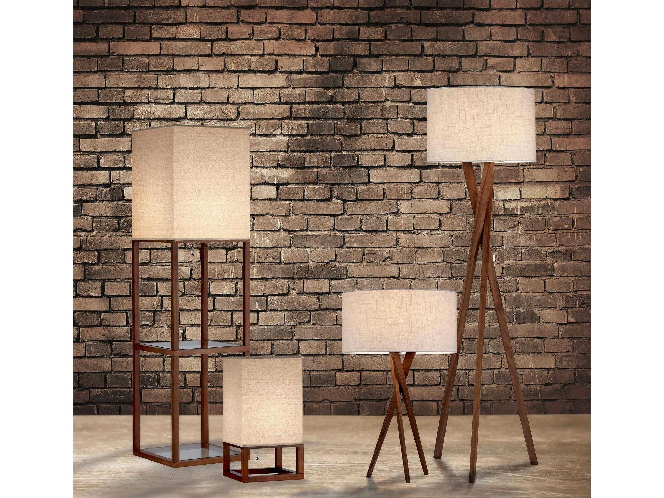 Adesso Brooklyn Walnut White Textured Linen Wood Buffet Lamp