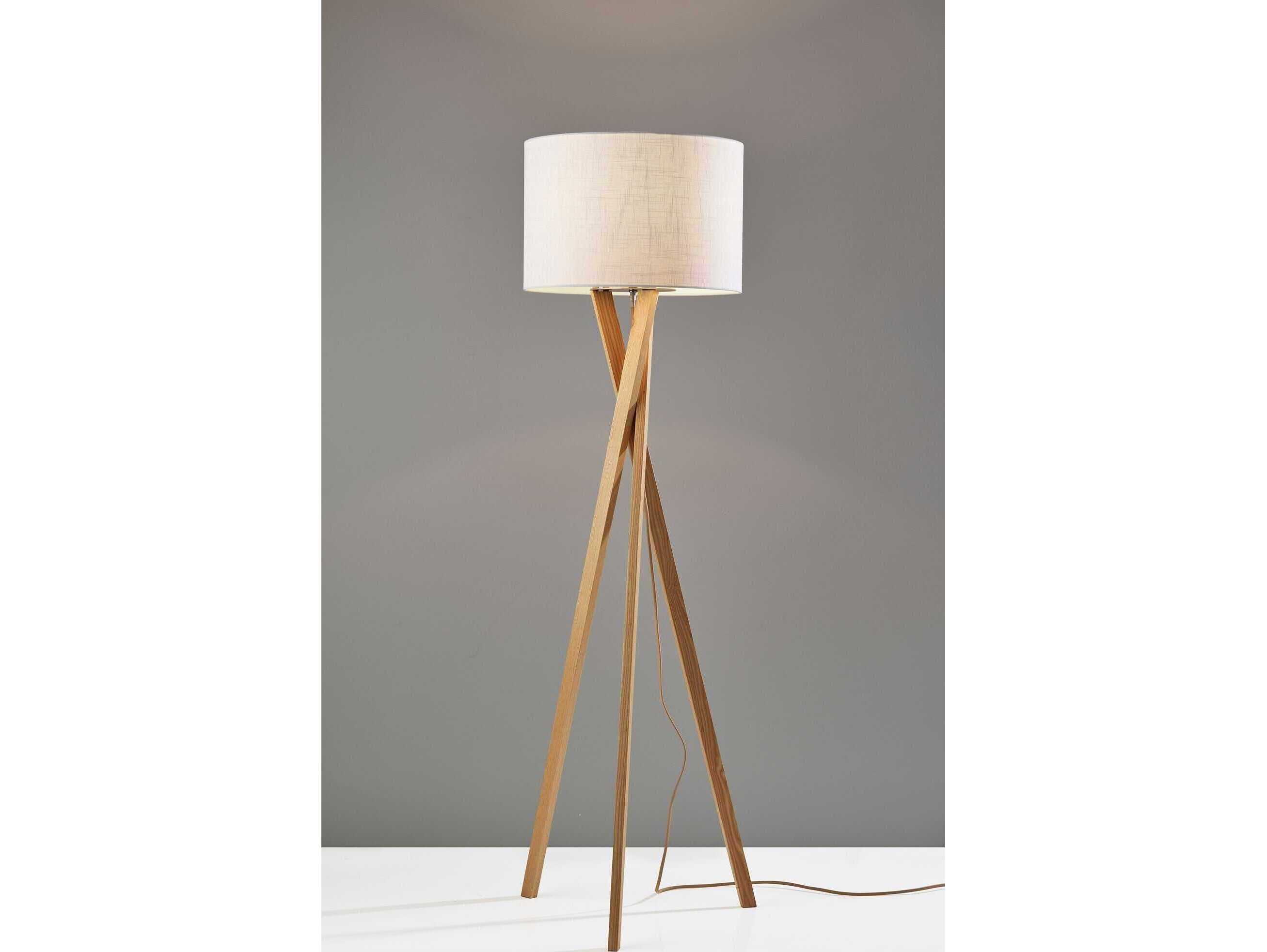 Adesso Brooklyn Natural White Textured Linen Wood Floor Lamp