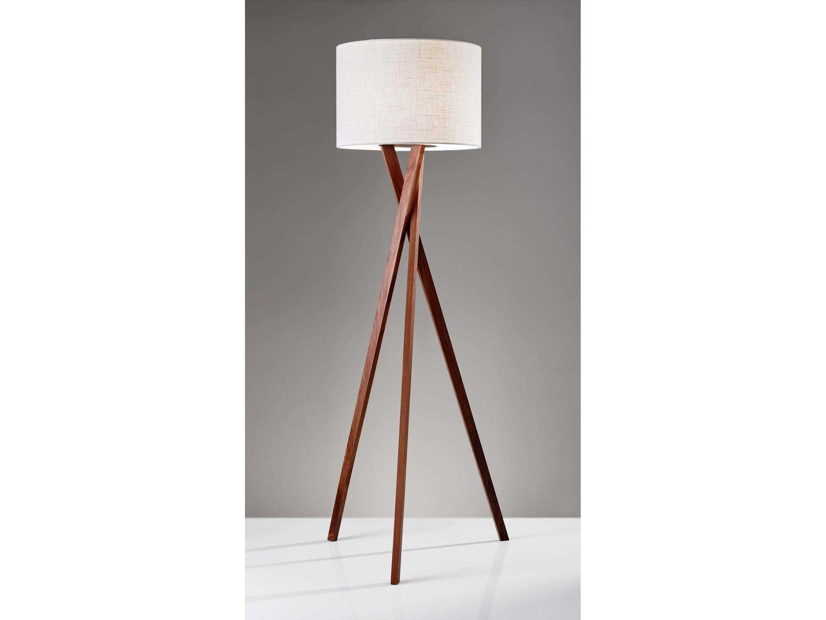 Adesso Brooklyn Walnut White Textured Linen Wood Floor Lamp