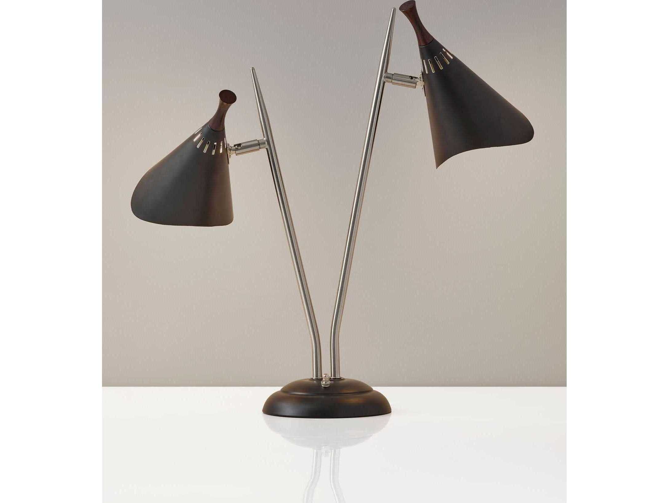 Adesso Draper Brushed Steel Black Painted Metal Desk Lamp