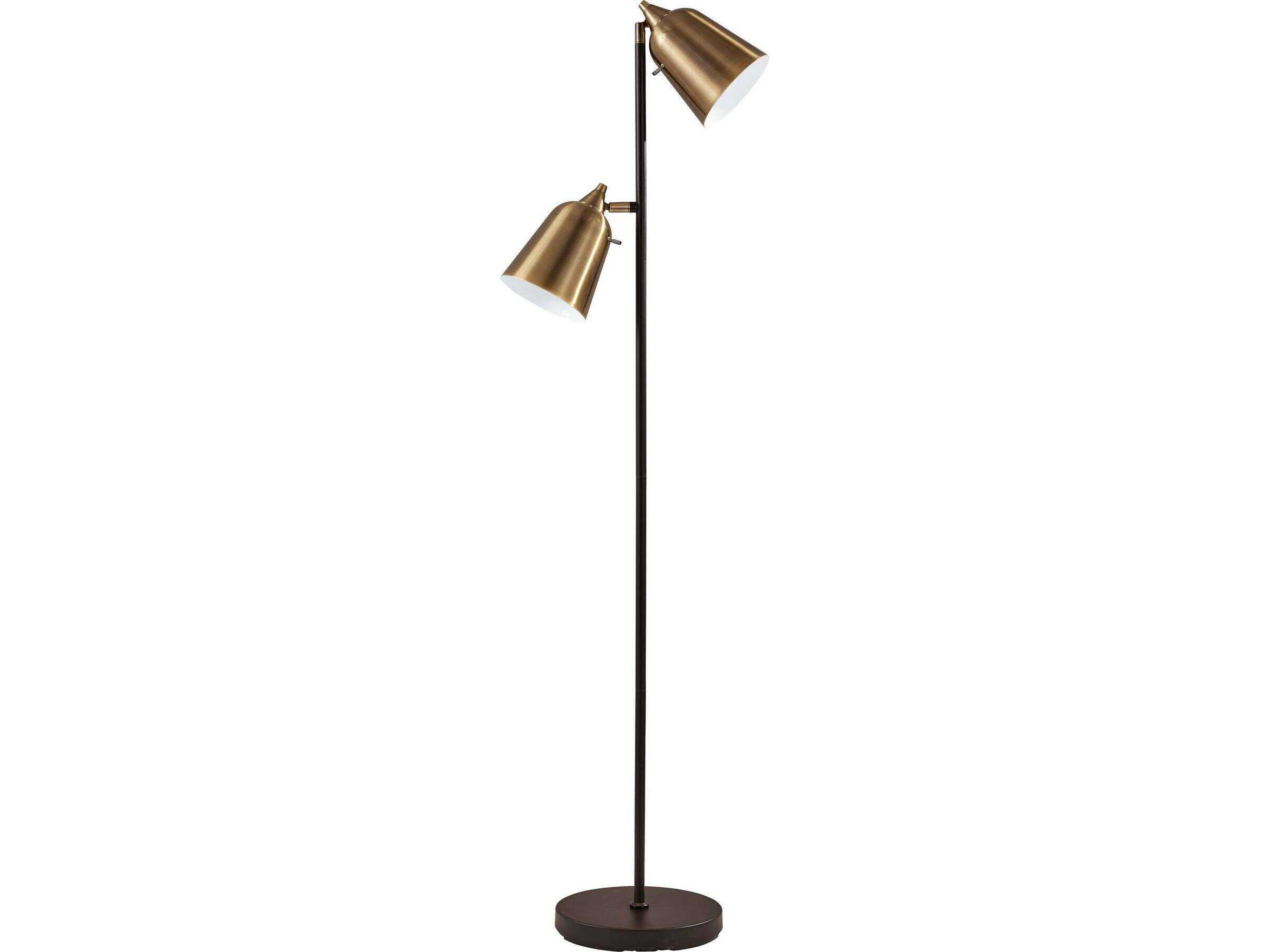 Adesso Malcolm Matte Black Antique Brass Metal Floor Lamp