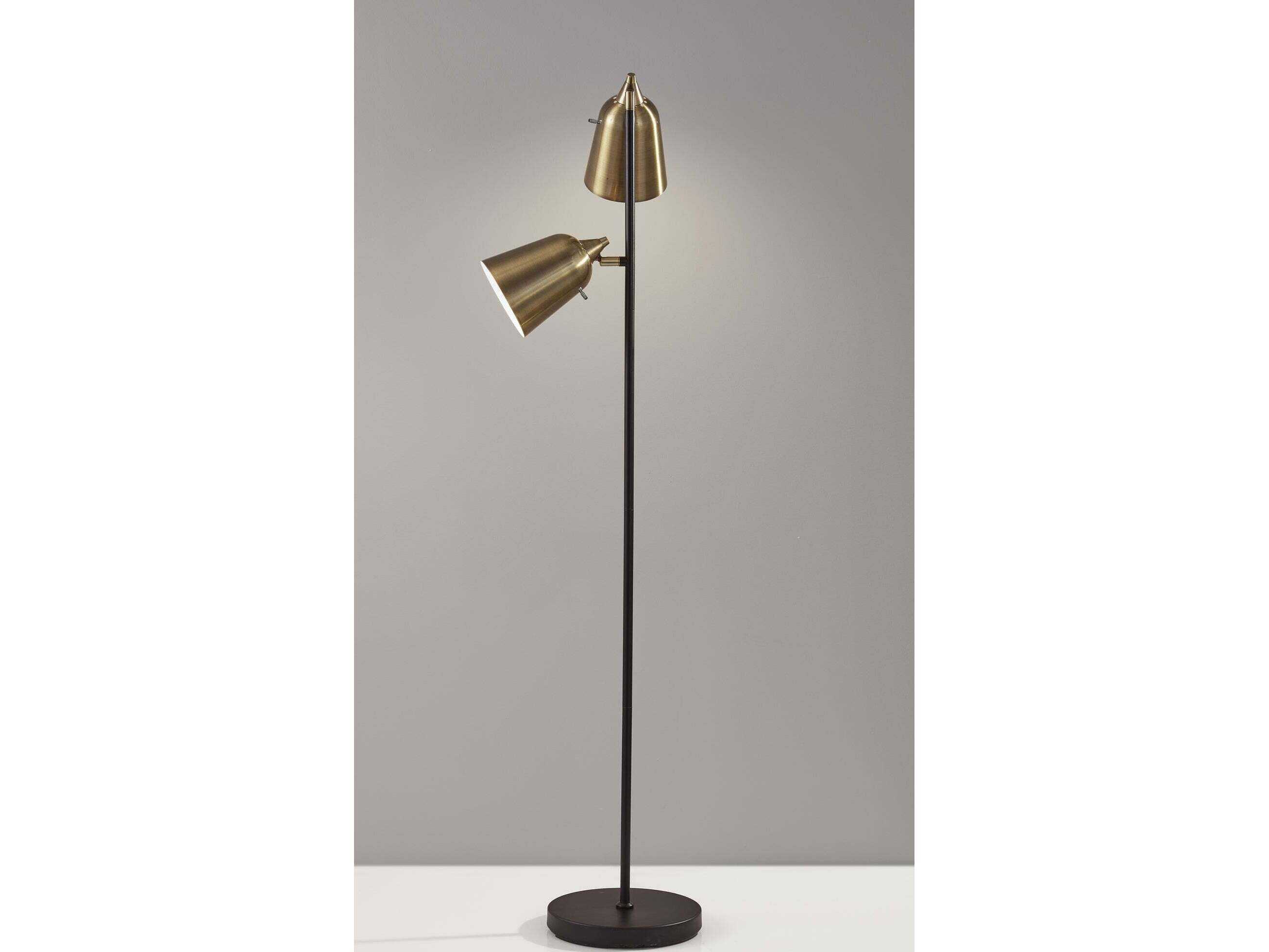 Adesso Malcolm Matte Black Antique Brass Metal Floor Lamp