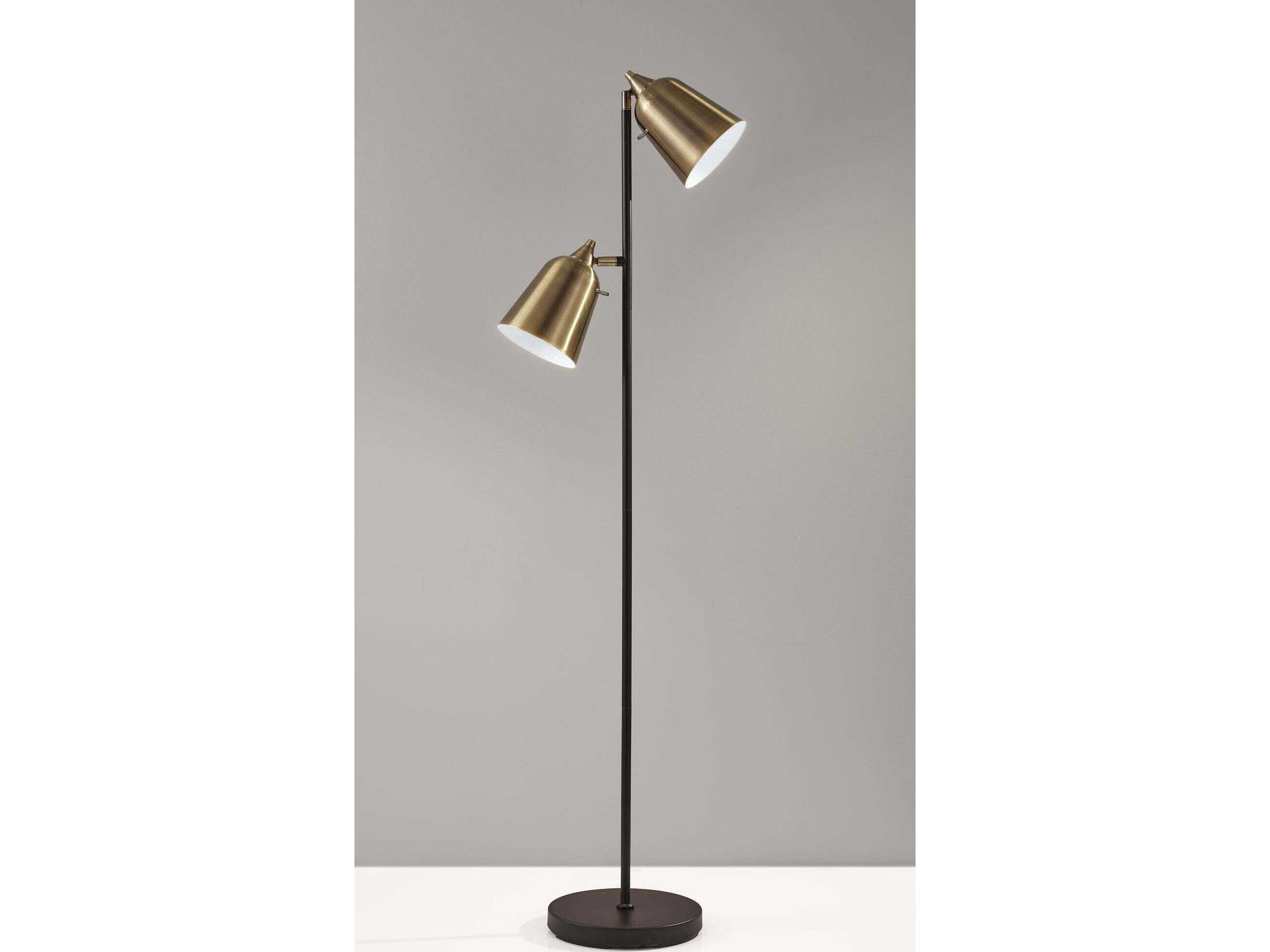 Adesso Malcolm Matte Black Antique Brass Metal Floor Lamp