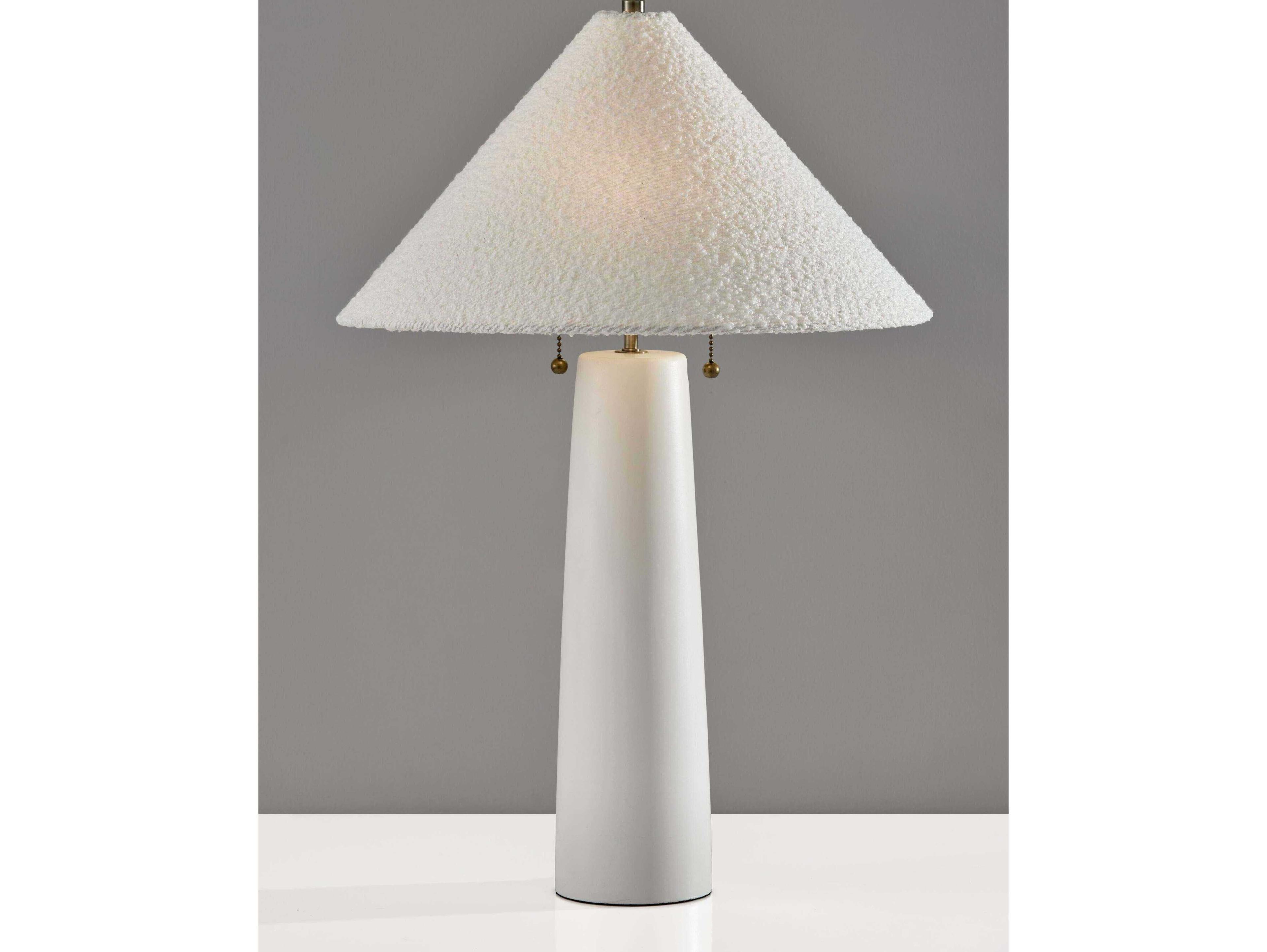 Adesso Waylon White Antique Brass Boucle Fabric Table Lamp