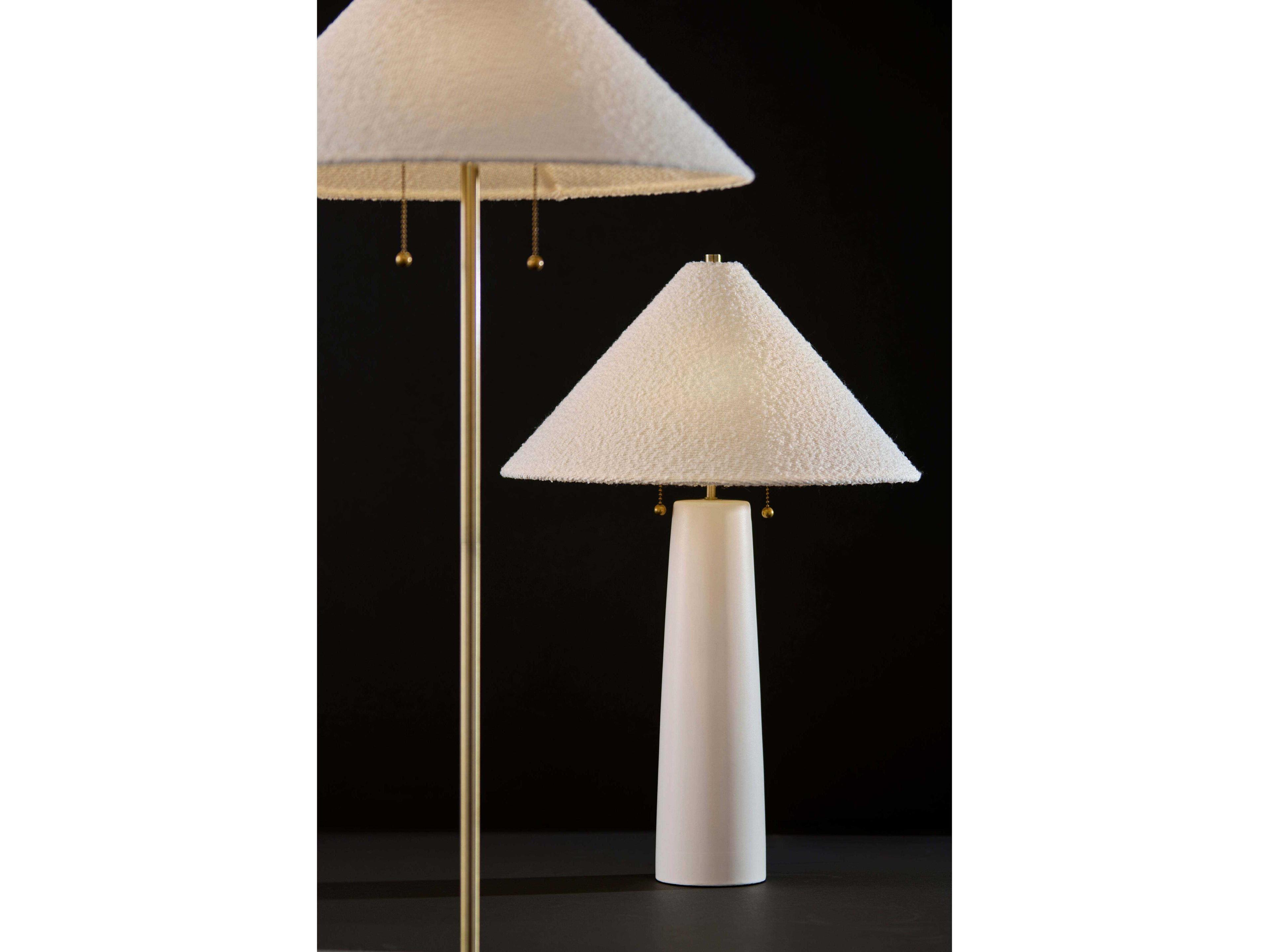 Adesso Waylon White Antique Brass Boucle Fabric Table Lamp