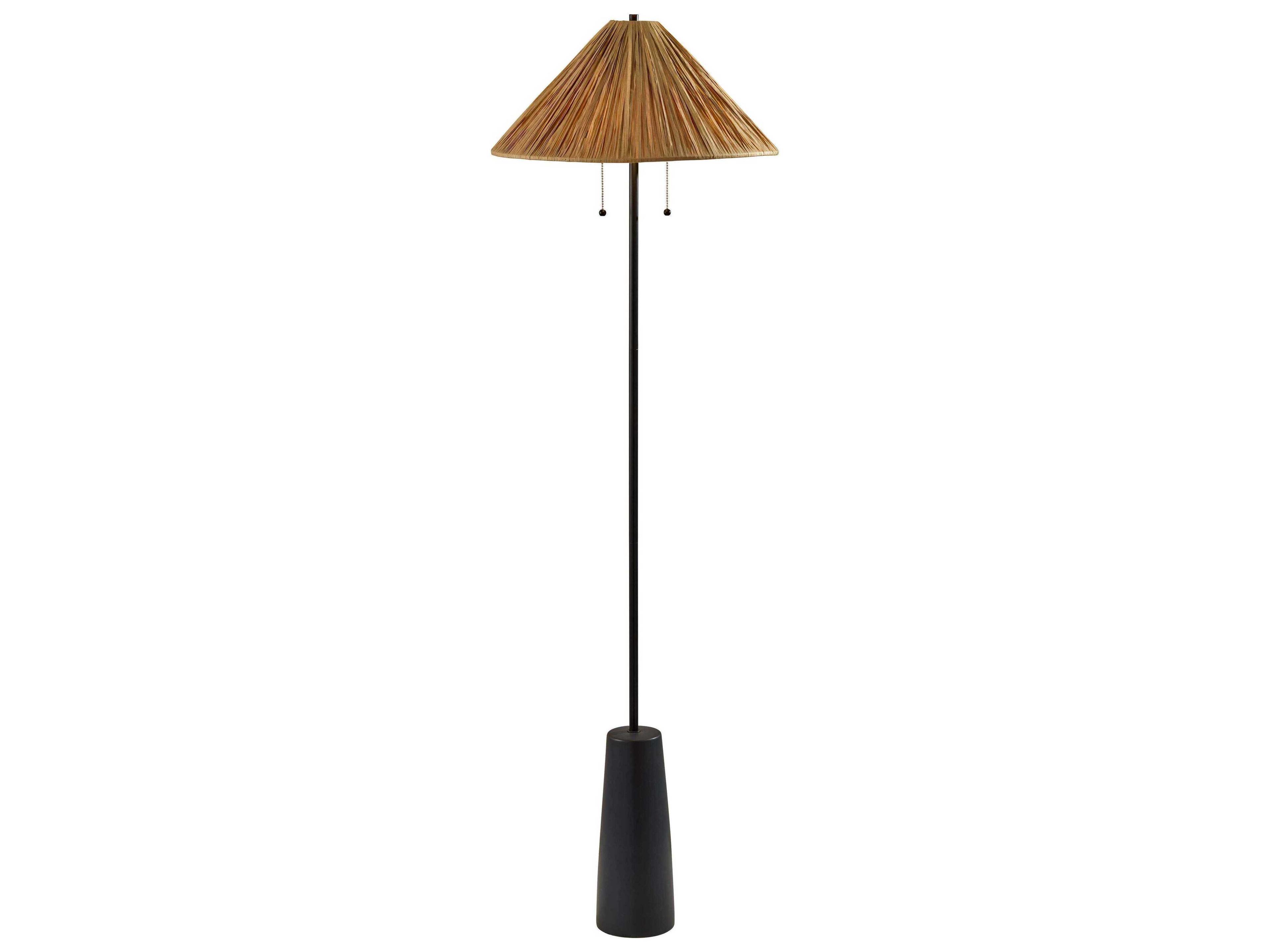 Adesso Waylon Black Raffia Grass Floor Lamp