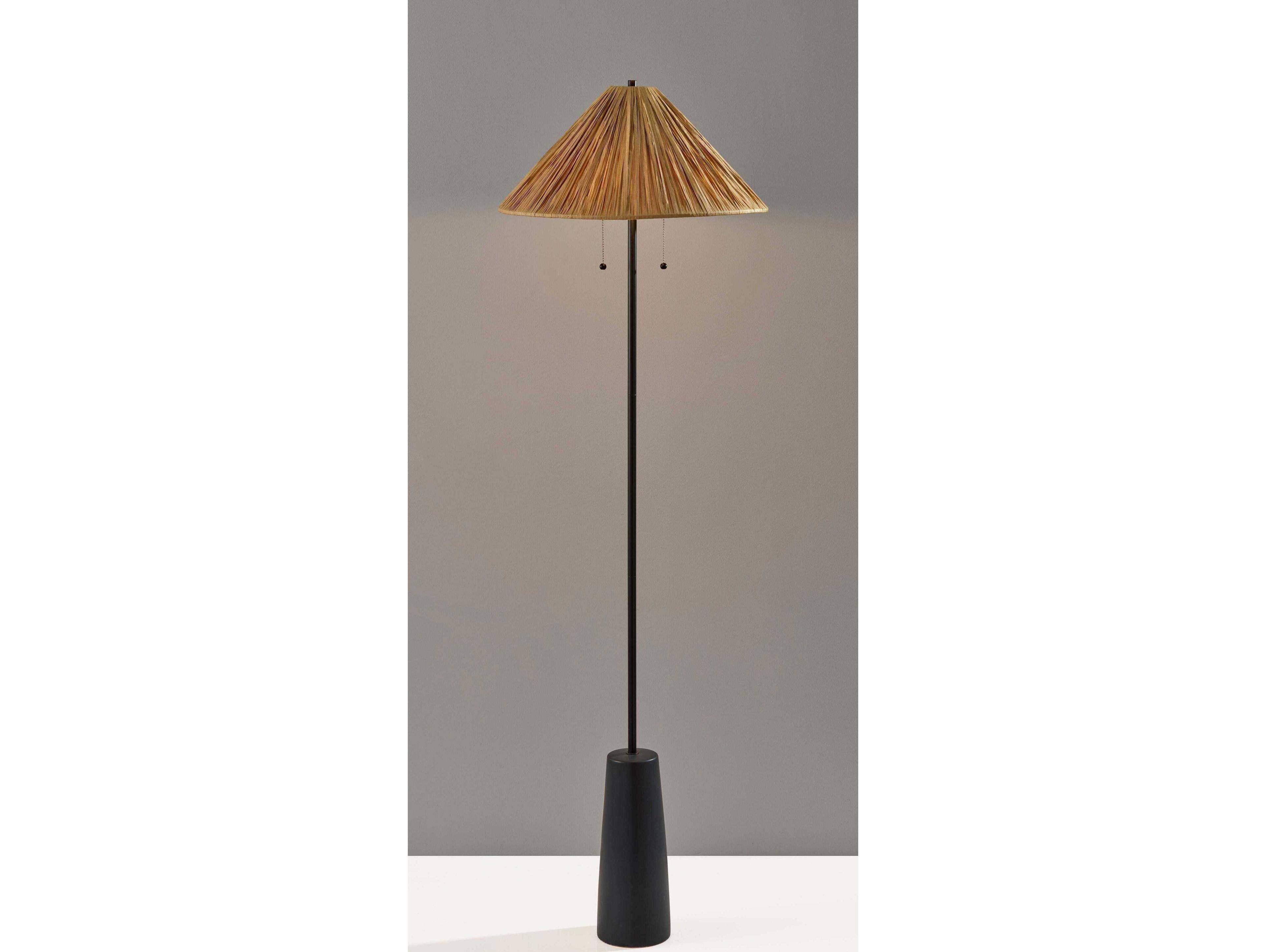 Adesso Waylon Black Raffia Grass Floor Lamp