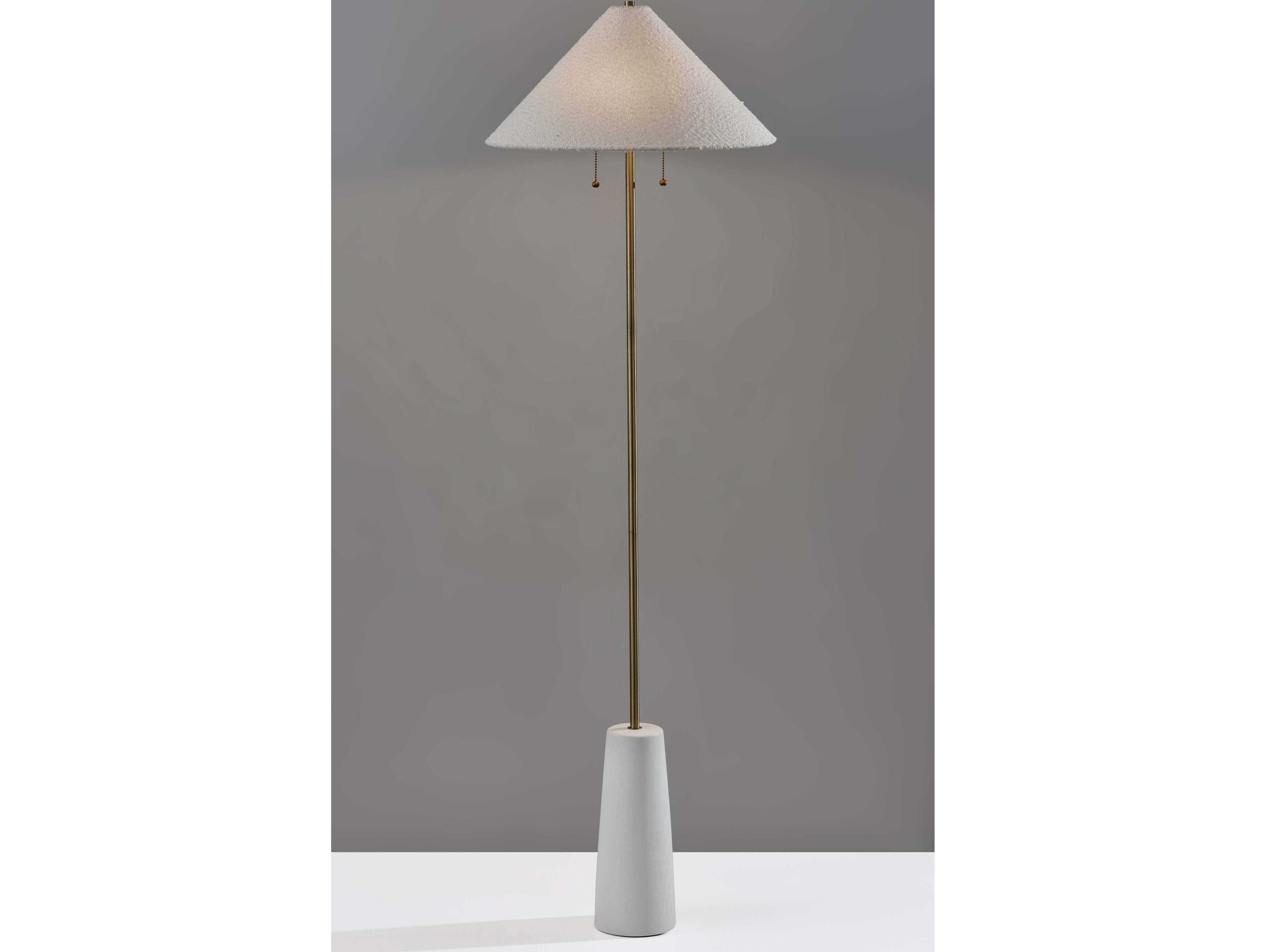 Adesso Waylon White Antique Brass Boucle Fabric Floor Lamp