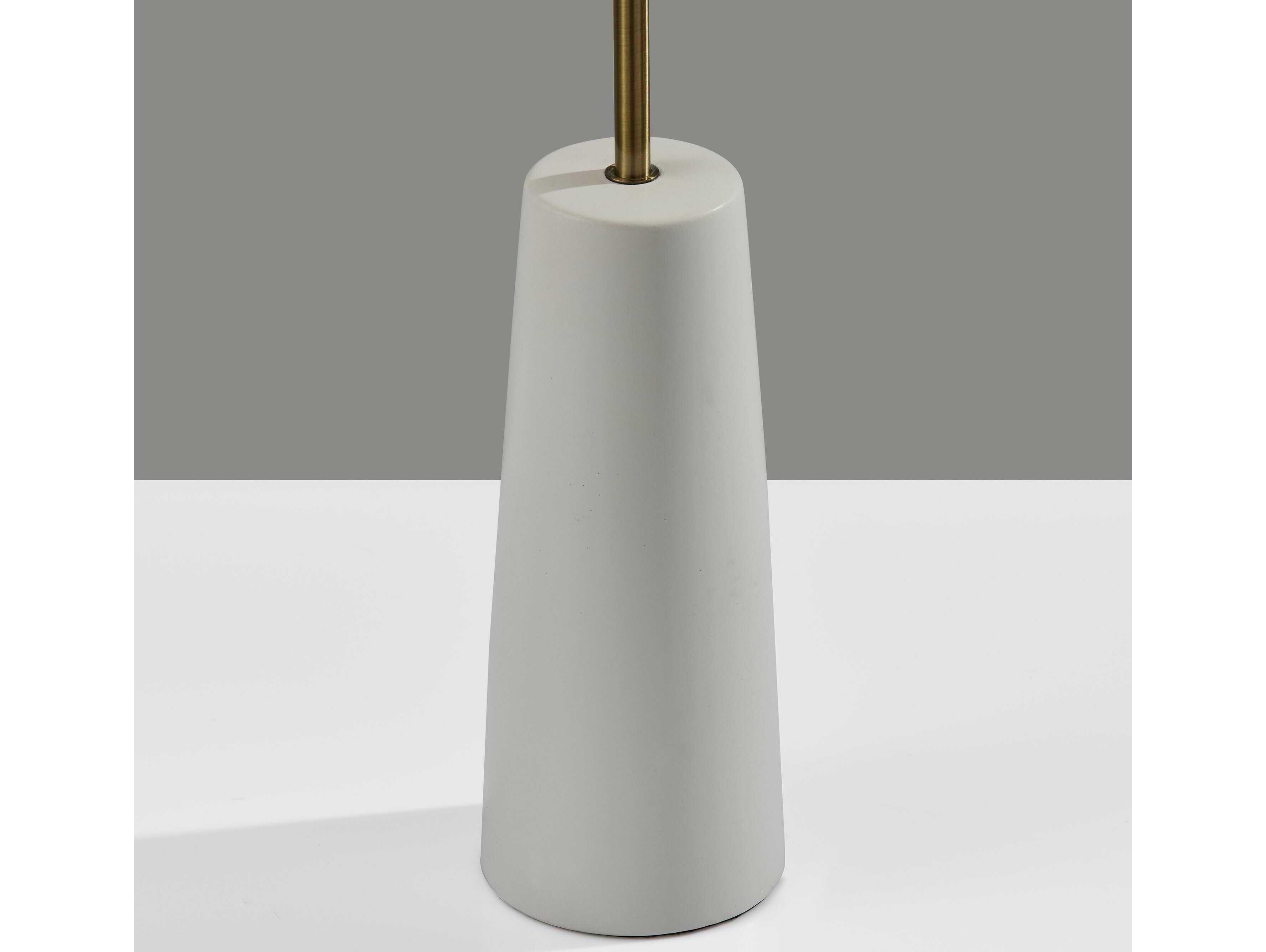 Adesso Waylon White Antique Brass Boucle Fabric Floor Lamp