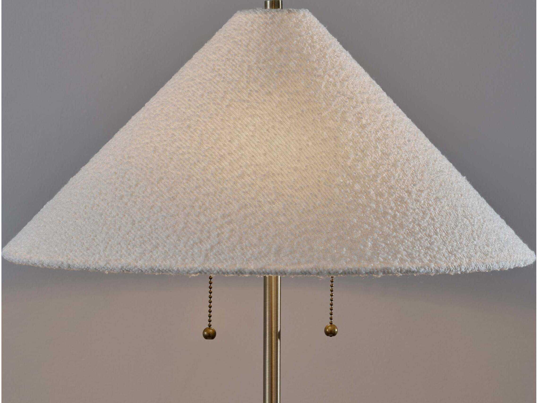 Adesso Waylon White Antique Brass Boucle Fabric Floor Lamp