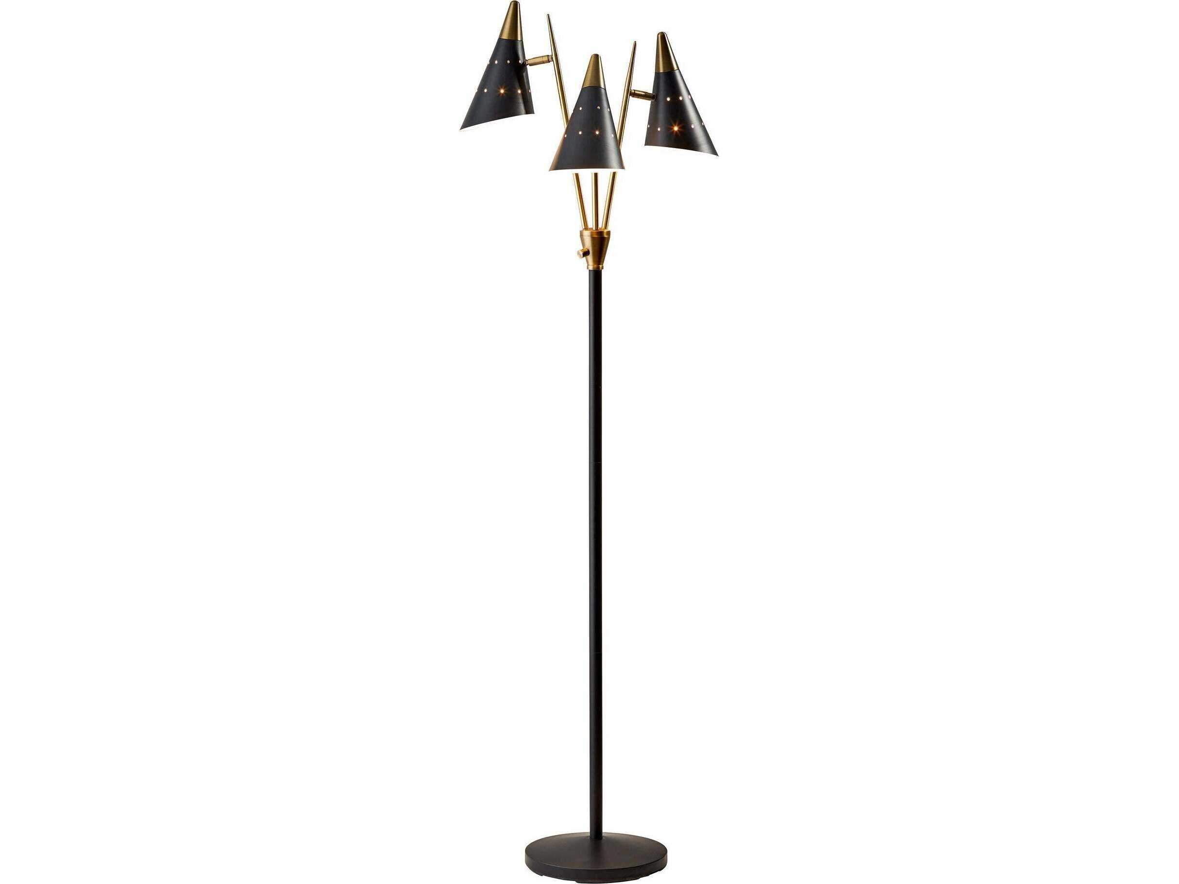 Adesso Nadine Black Antique Brass Matte Metal Floor Lamp