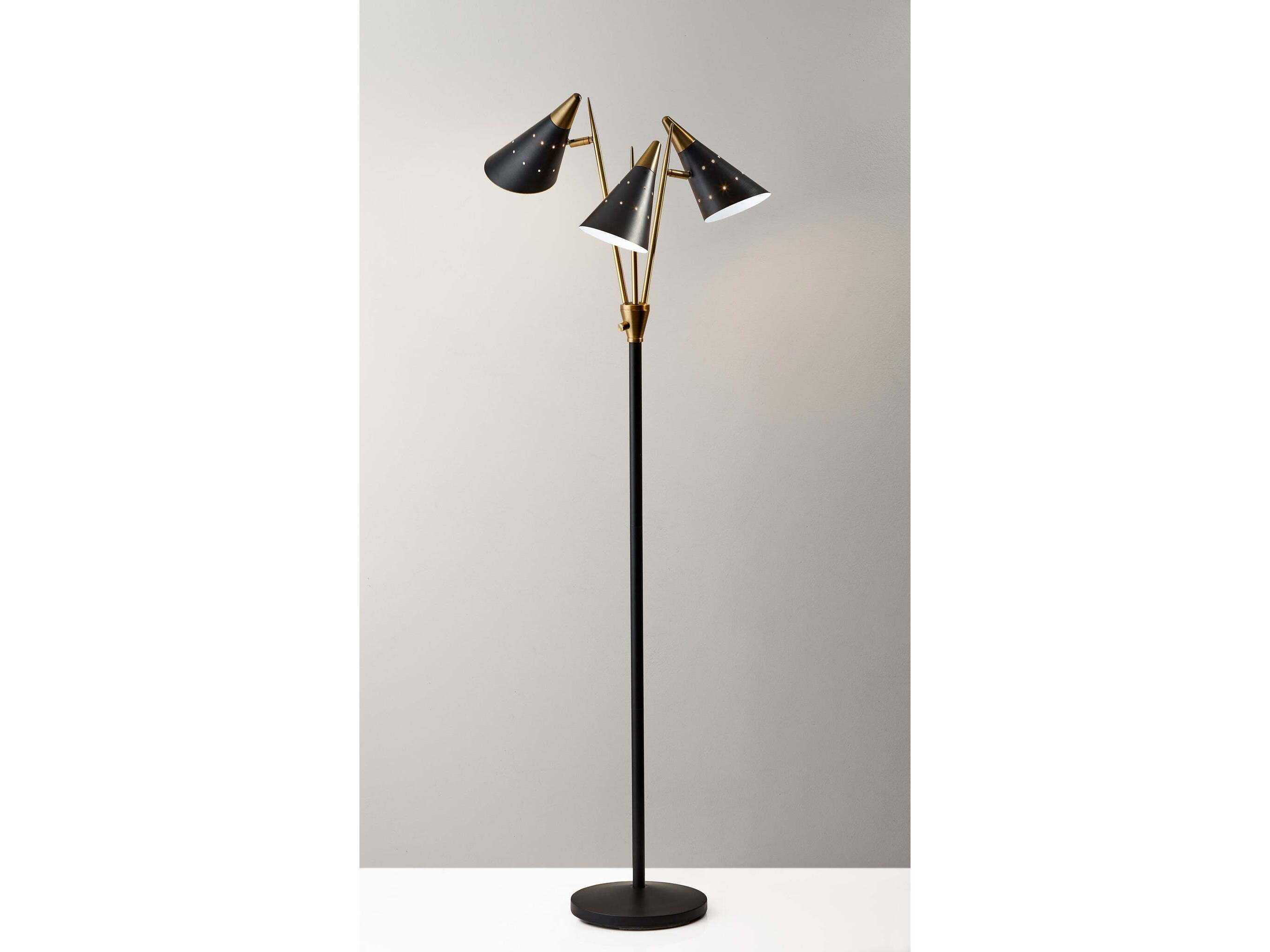 Adesso Nadine Black Antique Brass Matte Metal Floor Lamp