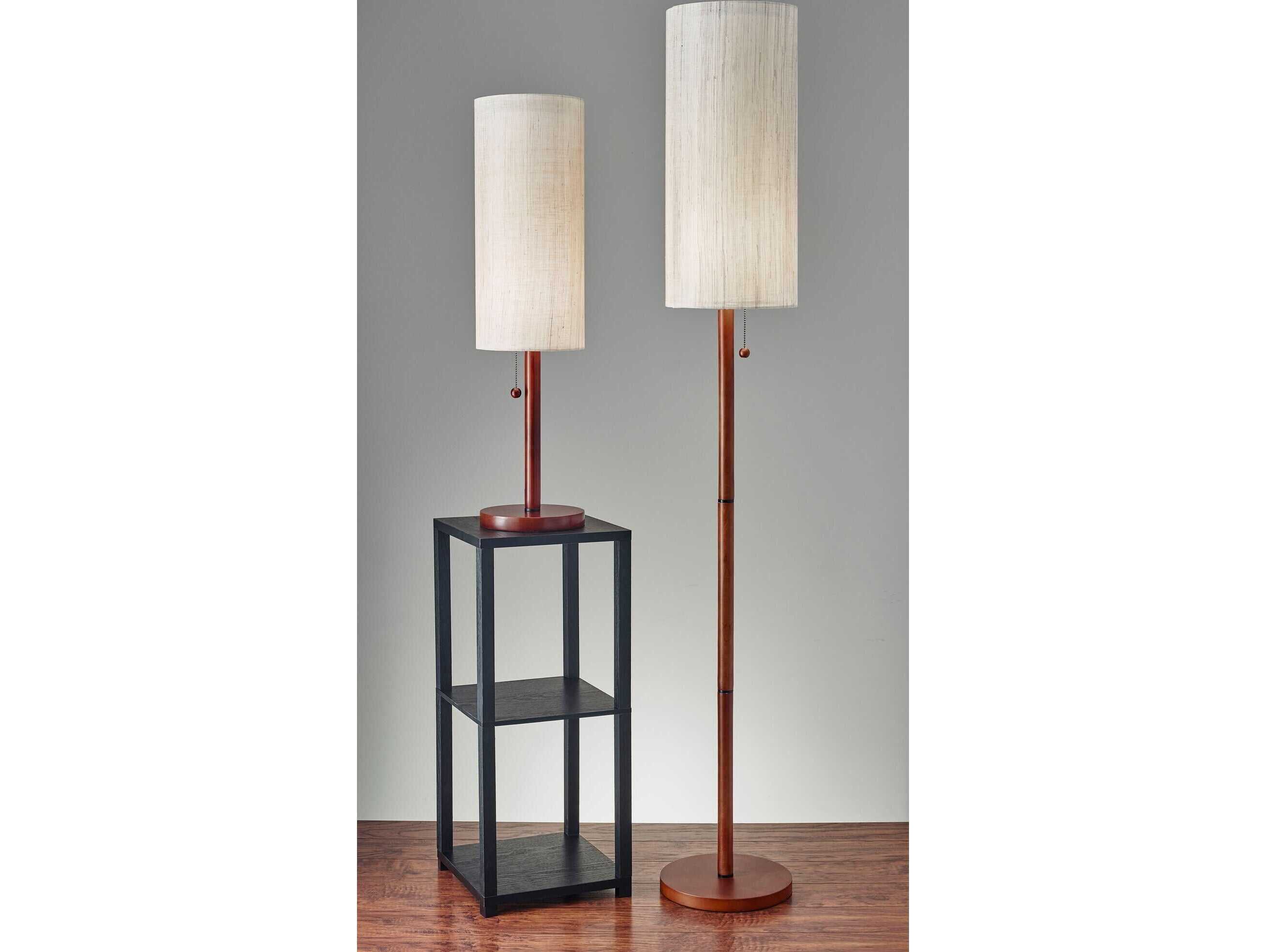 Adesso Hamptons Walnut Eucalyptus Textured Beige Linen Wood Buffet Lamp
