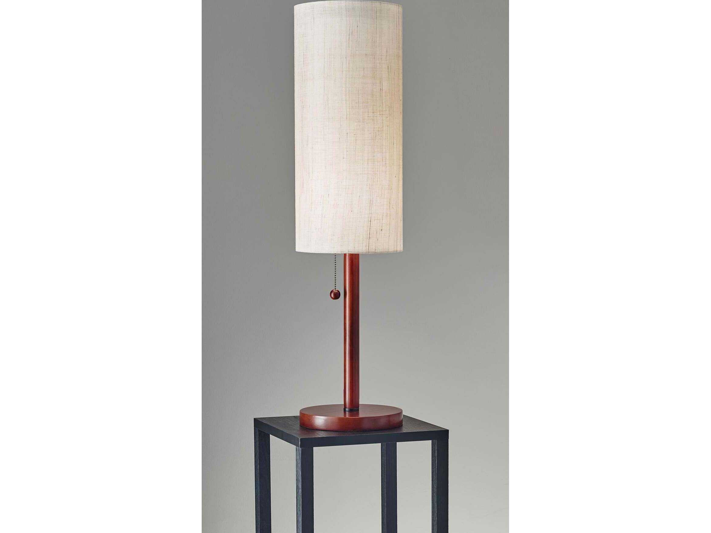 Adesso Hamptons Walnut Eucalyptus Textured Beige Linen Wood Buffet Lamp