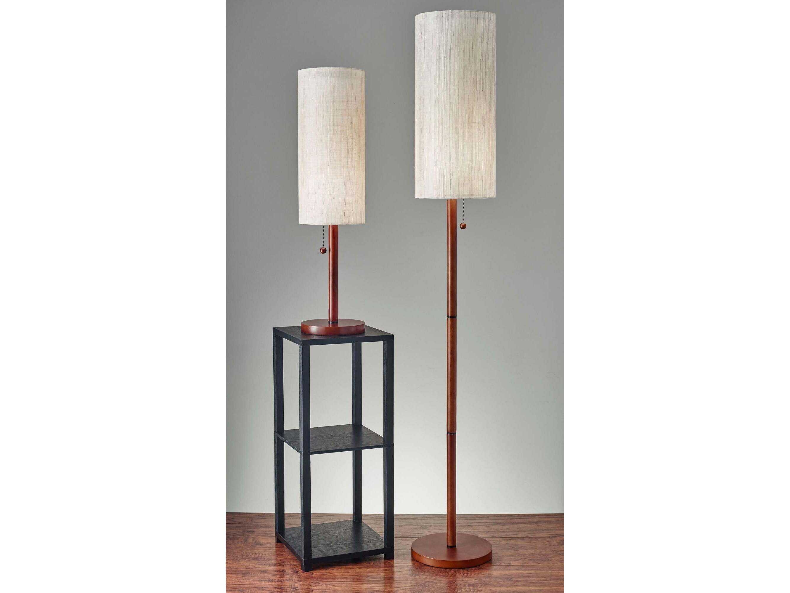 Adesso Hamptons Walnut Textured Beige Linen Wood Floor Lamp
