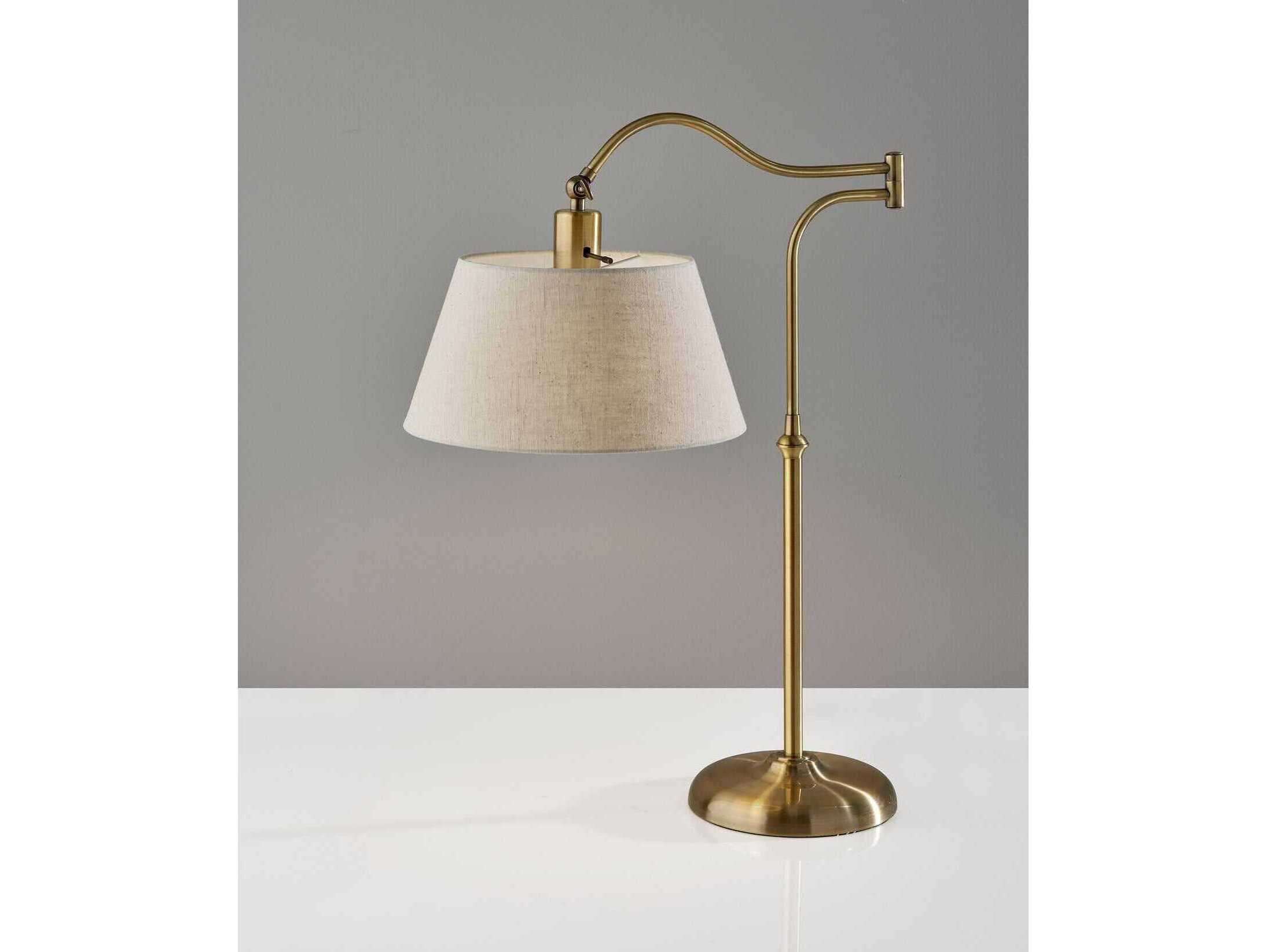 Adesso Rodeo Antique Brass Cream Textured Fabric Buffet Lamp