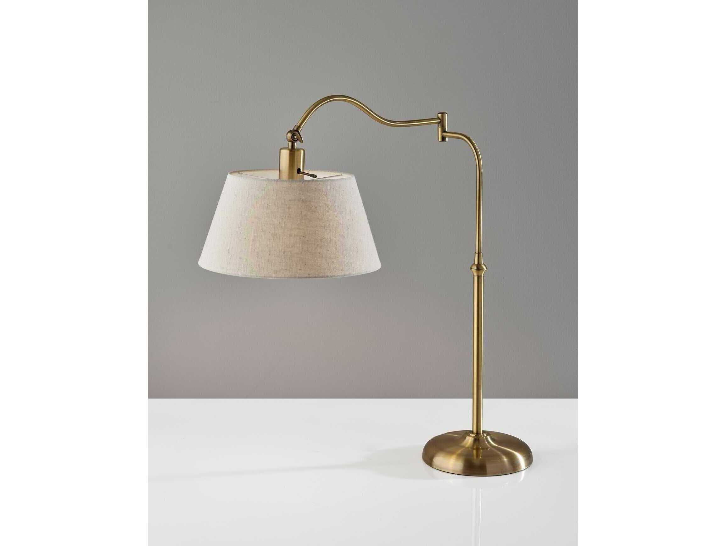 Adesso Rodeo Antique Brass Cream Textured Fabric Buffet Lamp