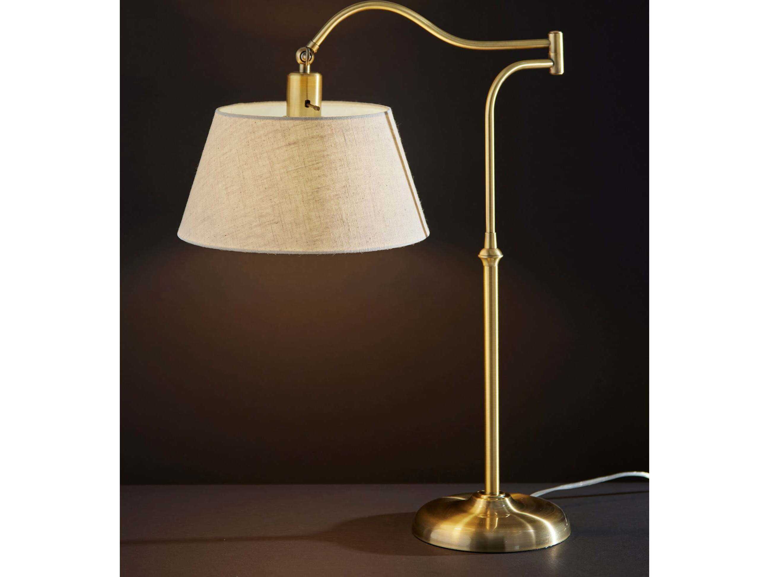 Adesso Rodeo Antique Brass Cream Textured Fabric Buffet Lamp