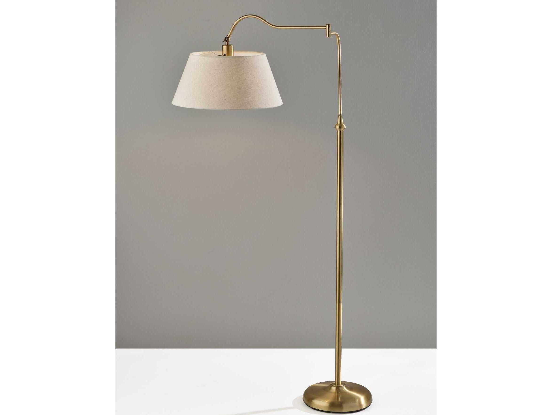 Adesso Rodeo Antique Brass Cream Textured Fabric Floor Lamp