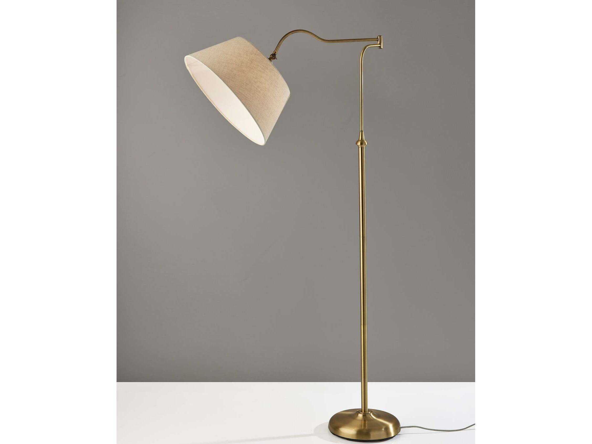 Adesso Rodeo Antique Brass Cream Textured Fabric Floor Lamp