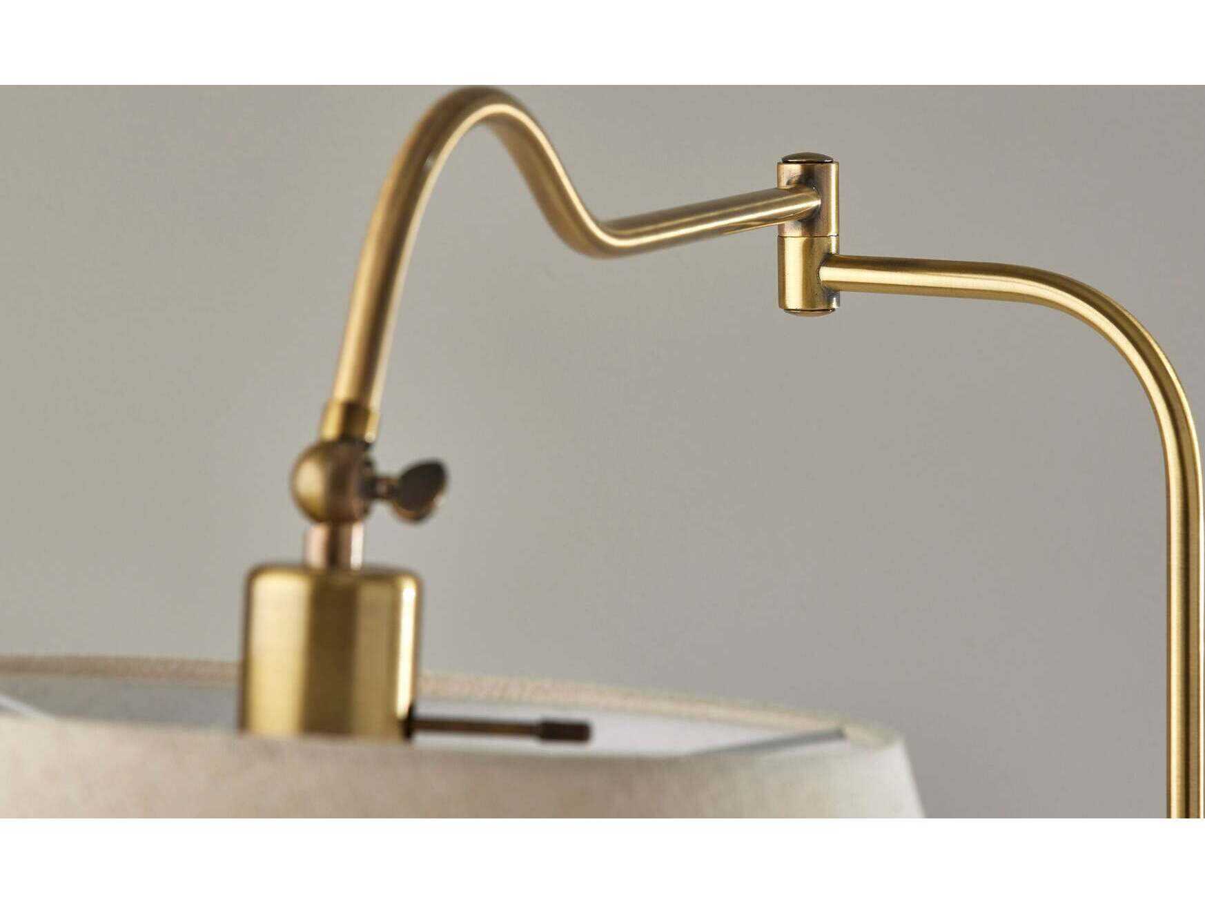 Adesso Rodeo Antique Brass Cream Textured Fabric Floor Lamp