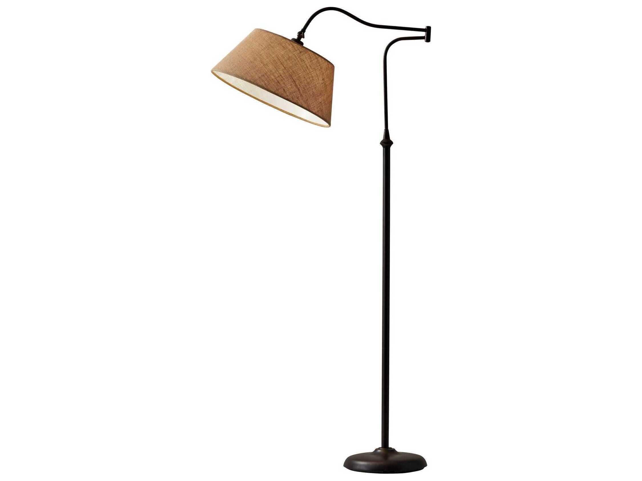 Adesso Rodeo Antique Bronze Khaki Burlap Floor Lamp