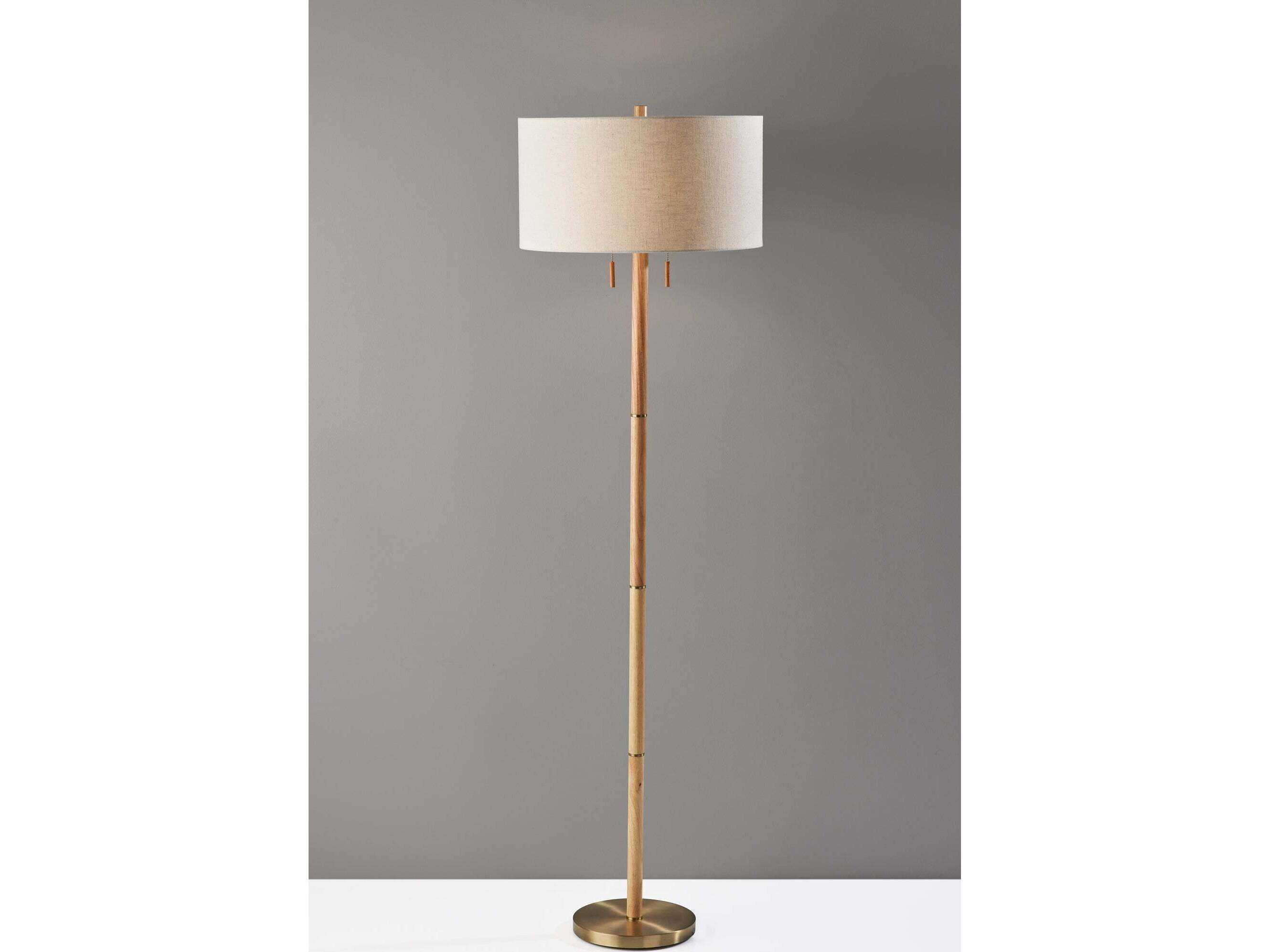 Adesso Madeline Natural Antique Brass Brown Floor Lamp