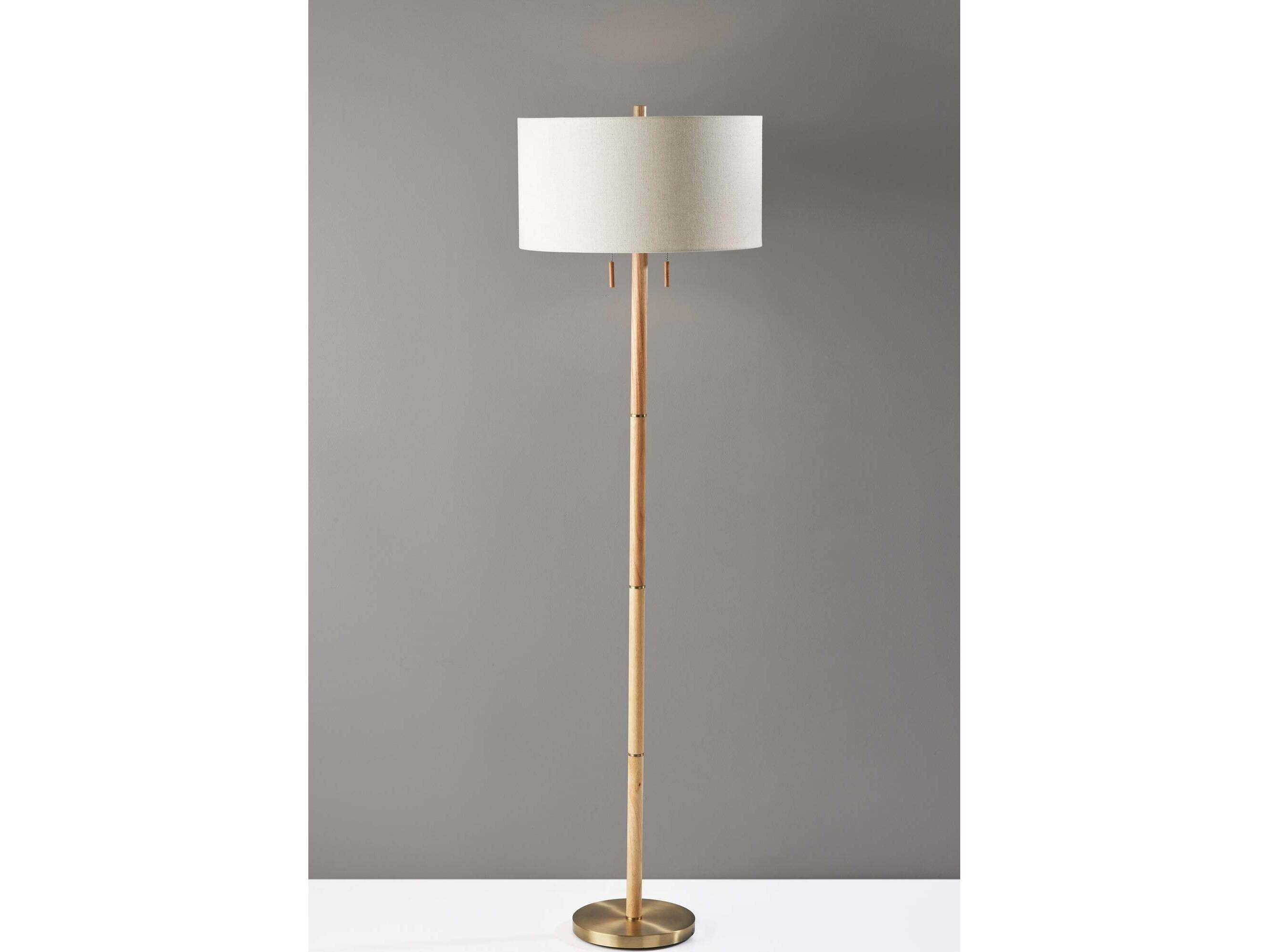 Adesso Madeline Natural Antique Brass Brown Floor Lamp