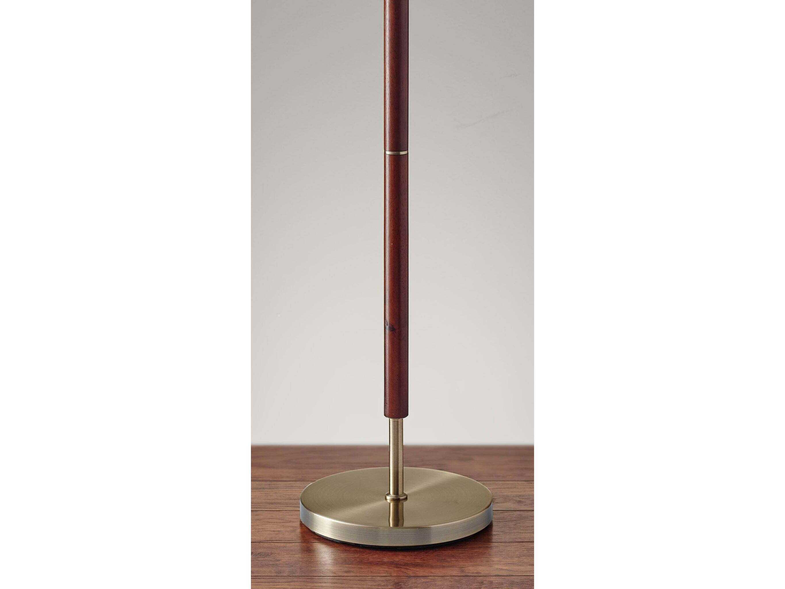 Adesso Hamilton Walnut Antique Brass Natural Linen Floor Lamp