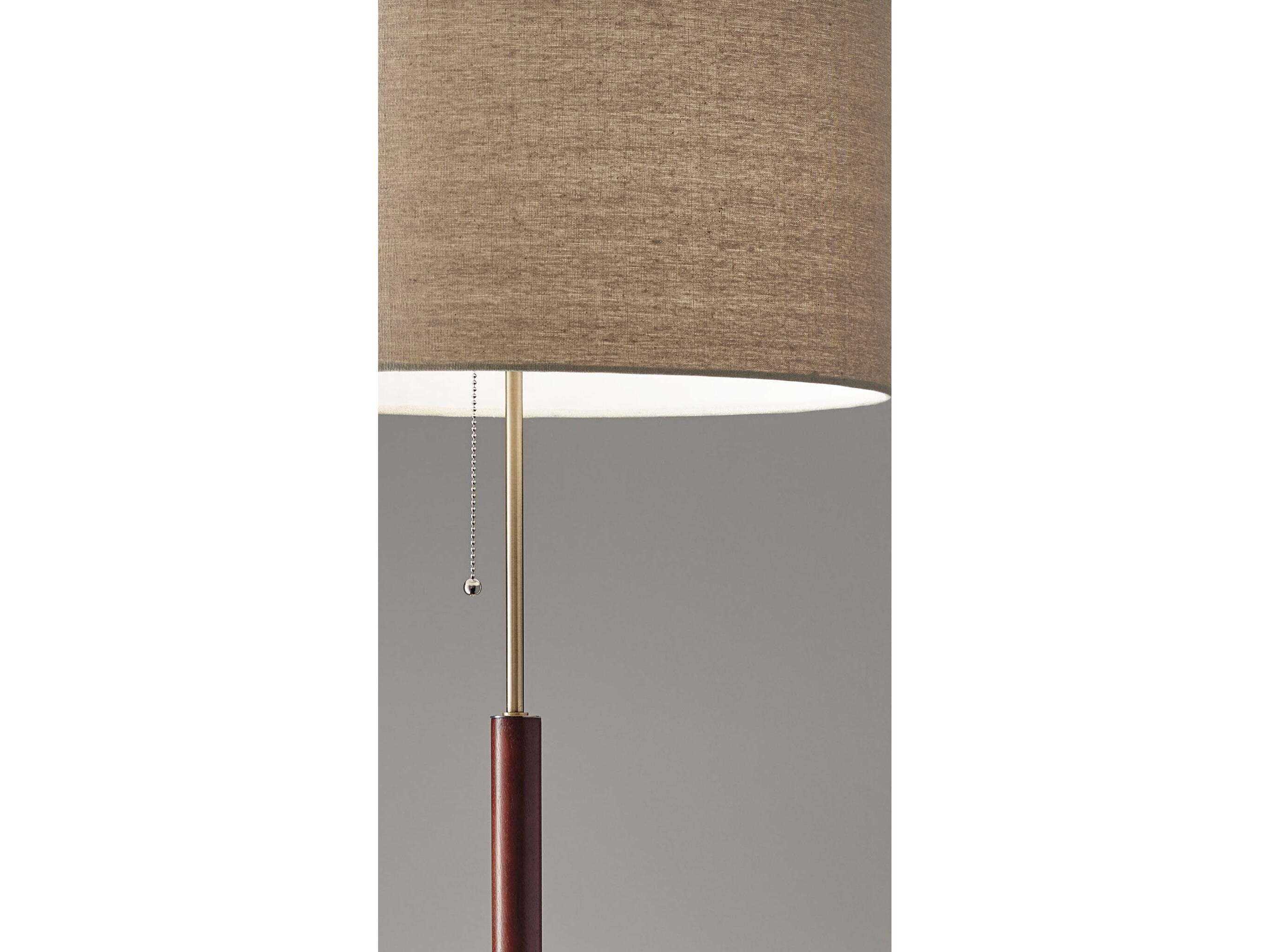 Adesso Hamilton Walnut Antique Brass Natural Linen Floor Lamp