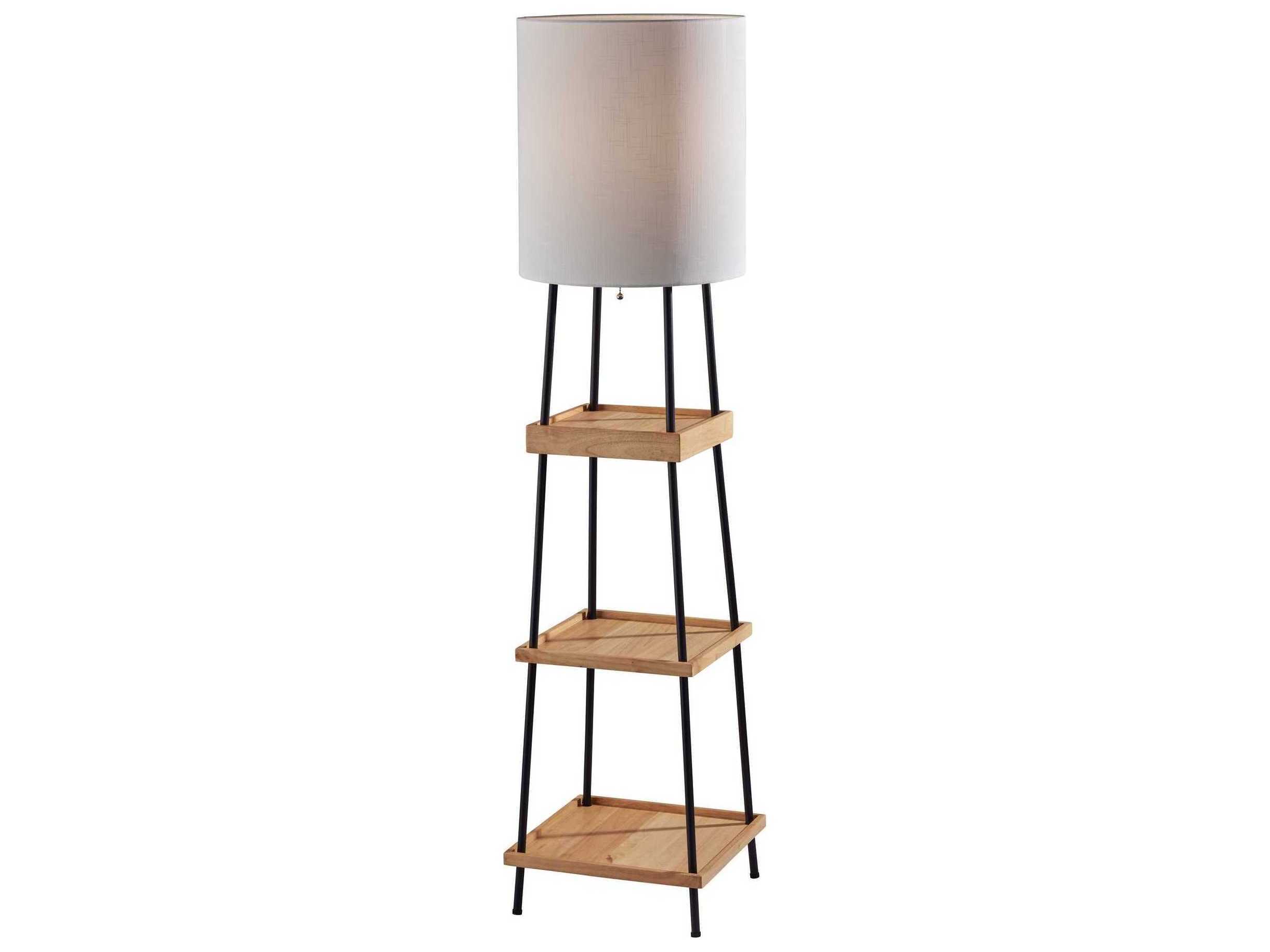 Adesso Henry Black Natural White Linen Floor Lamp