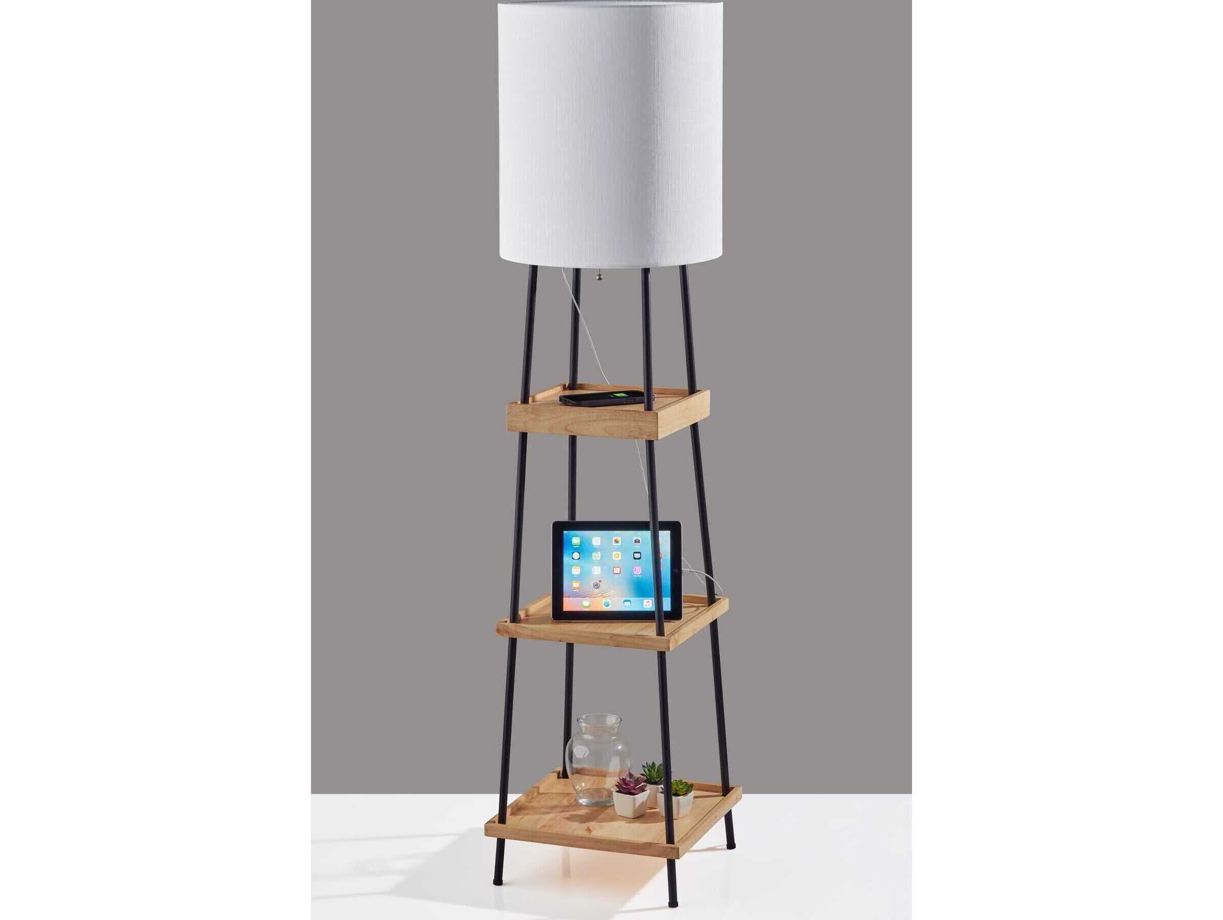 Adesso Henry Black Natural White Linen Floor Lamp