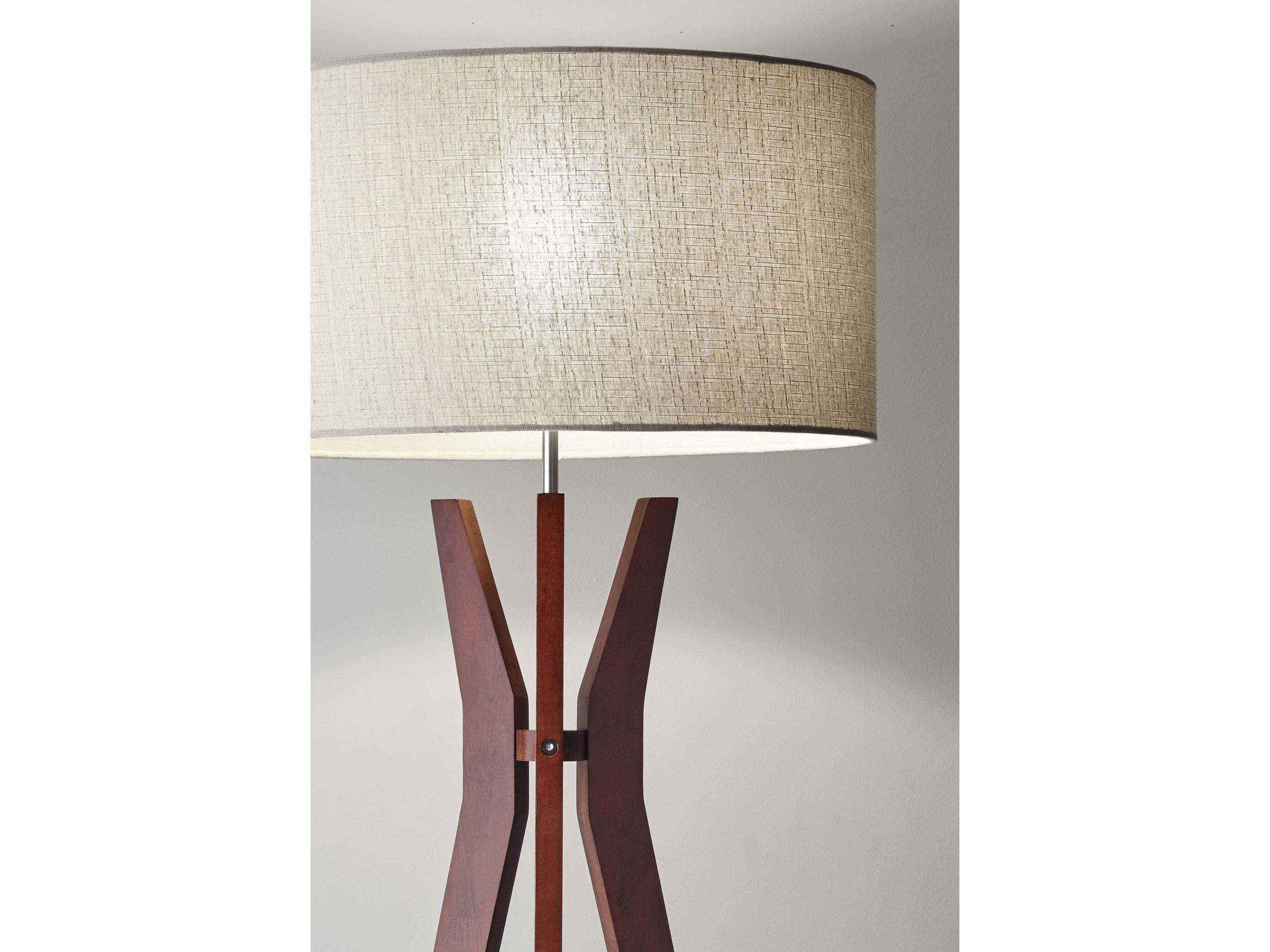 Adesso Bedford Solid Walnut Oatmeal Linen Fabric Wood Floor Lamp