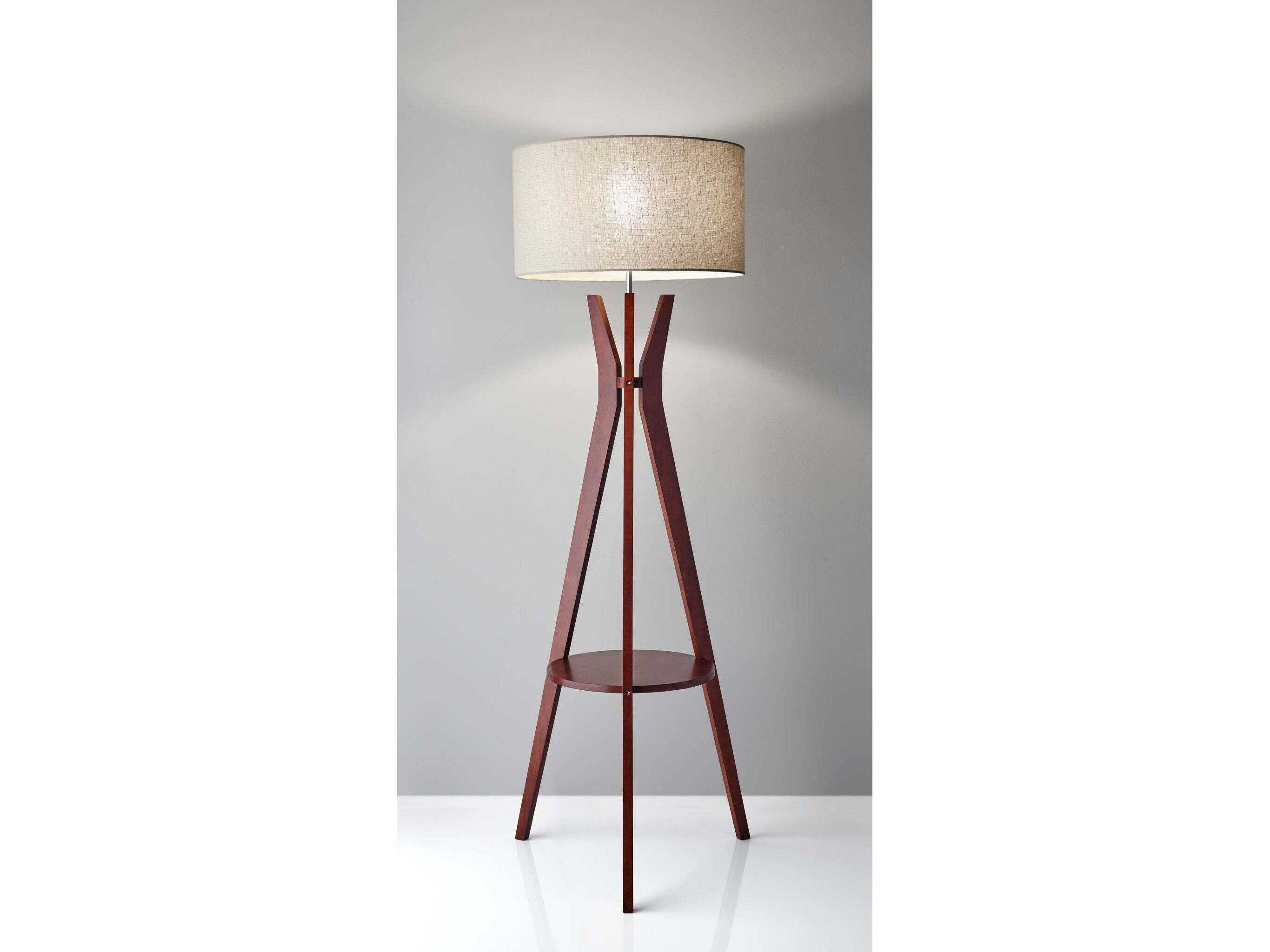 Adesso Bedford Solid Walnut Oatmeal Linen Fabric Wood Floor Lamp
