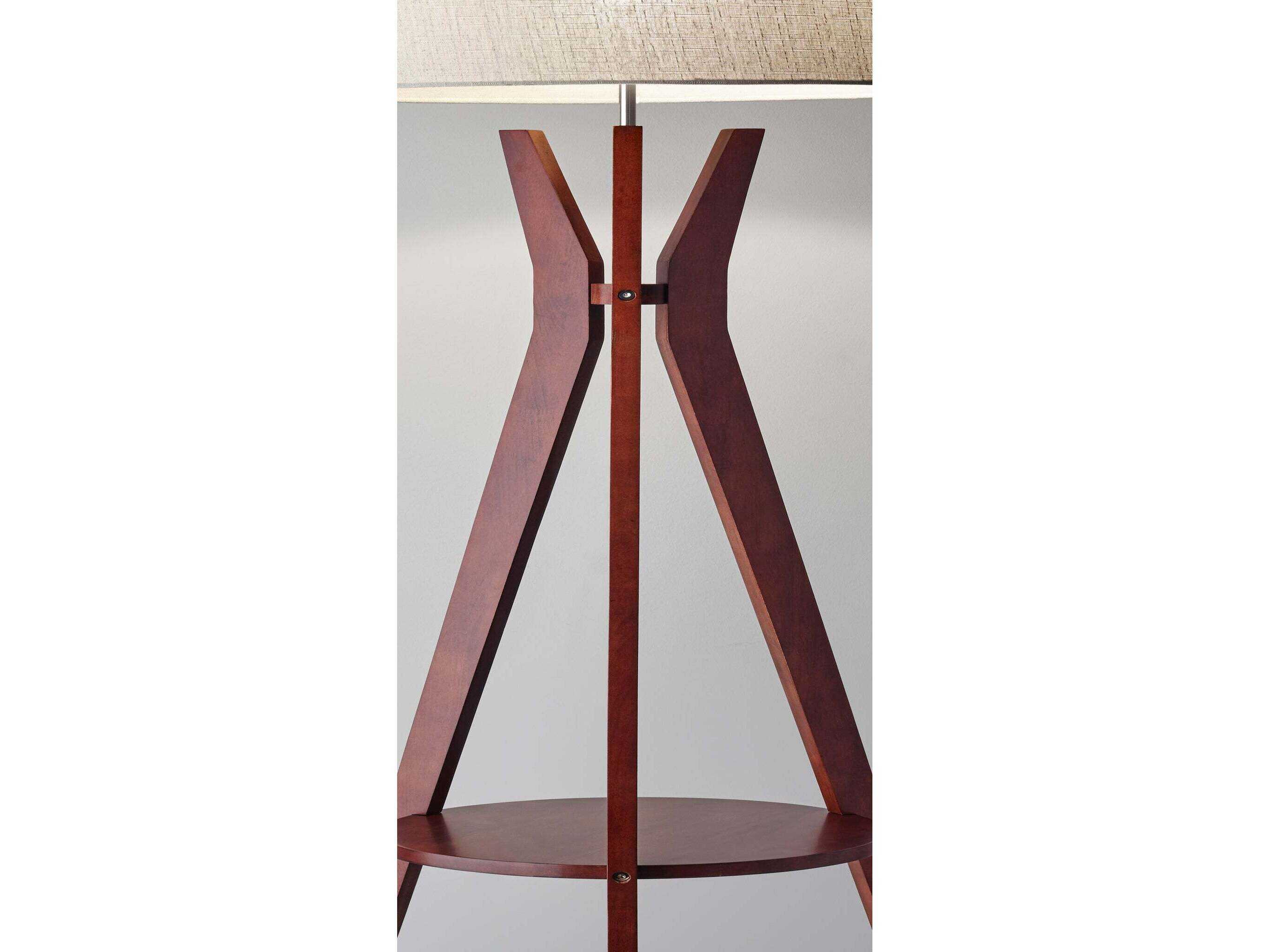Adesso Bedford Solid Walnut Oatmeal Linen Fabric Wood Floor Lamp