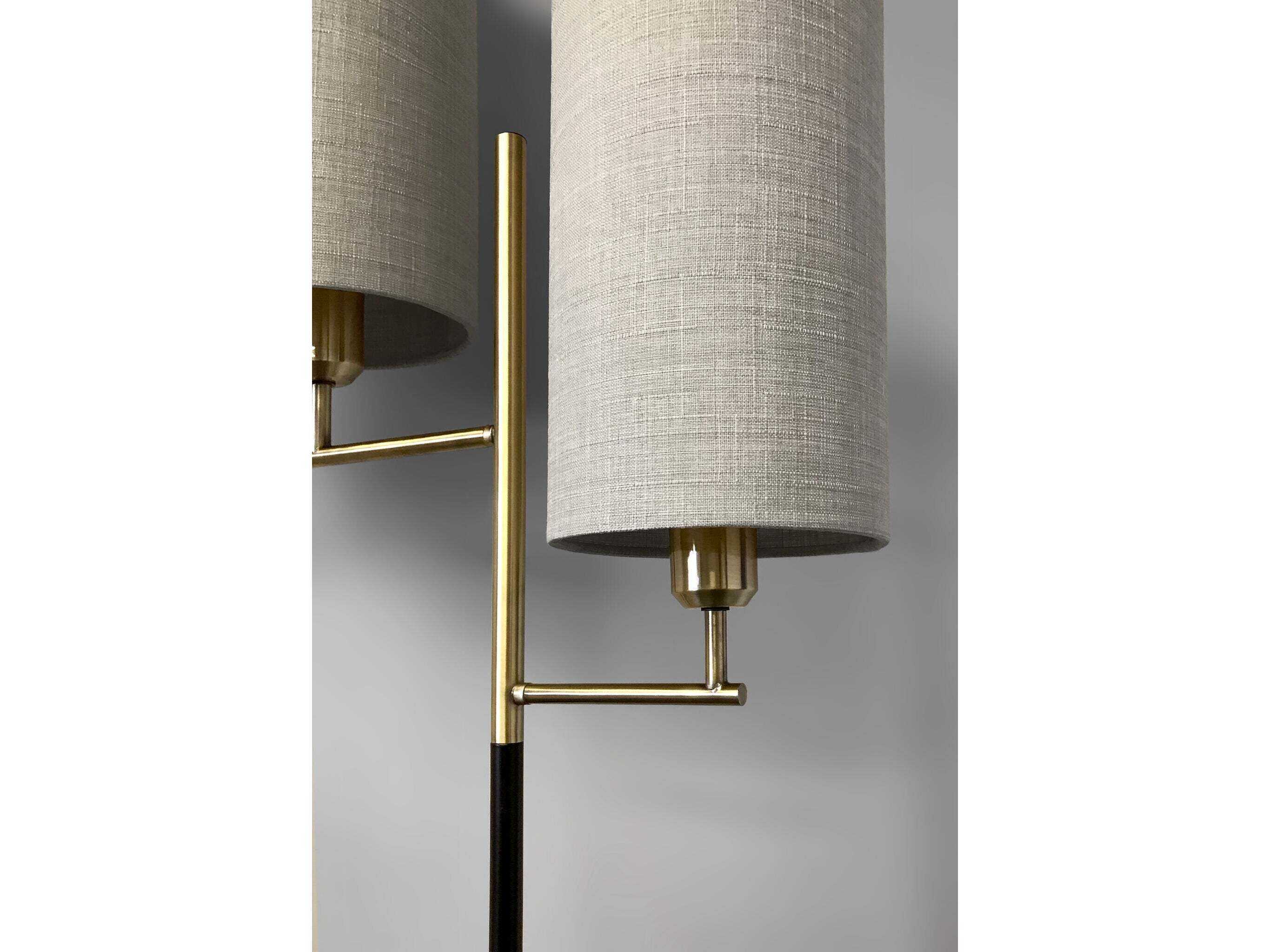 Adesso Davis Matte Black Antique Brass Natural Textured Fabric Buffet Lamp