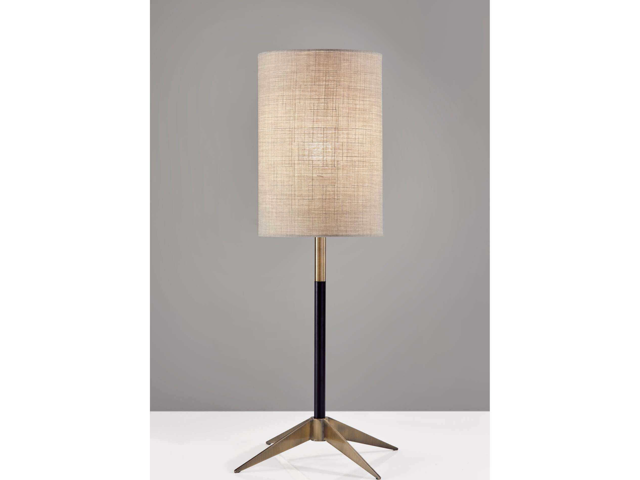Adesso Davis Matte Black Antique Brass Natural Textured Fabric Buffet Lamp