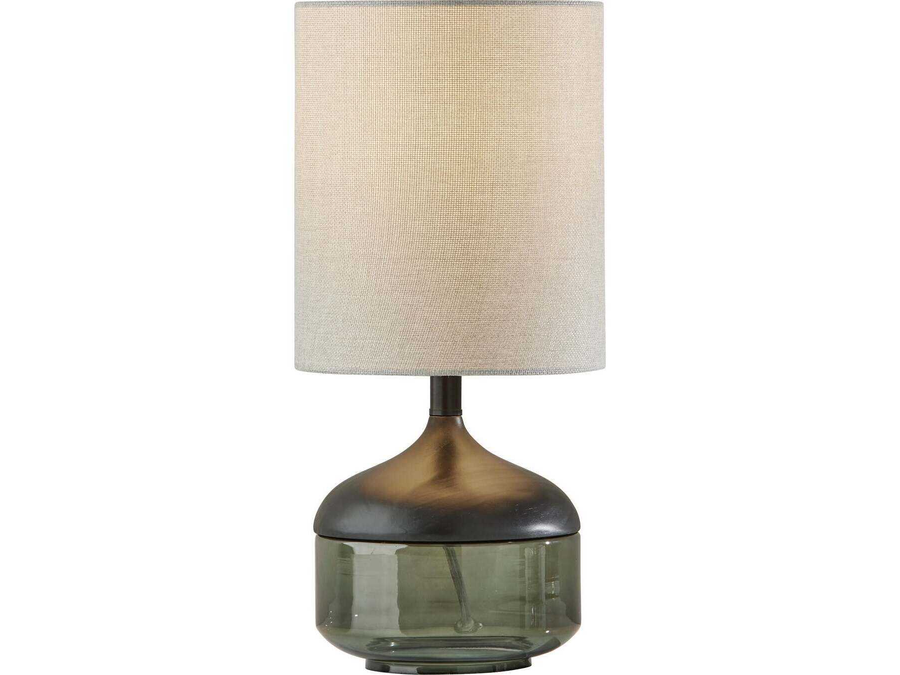 Adesso Marina Black Smoked Glass Light Grey Textured Fabric Table Lamp