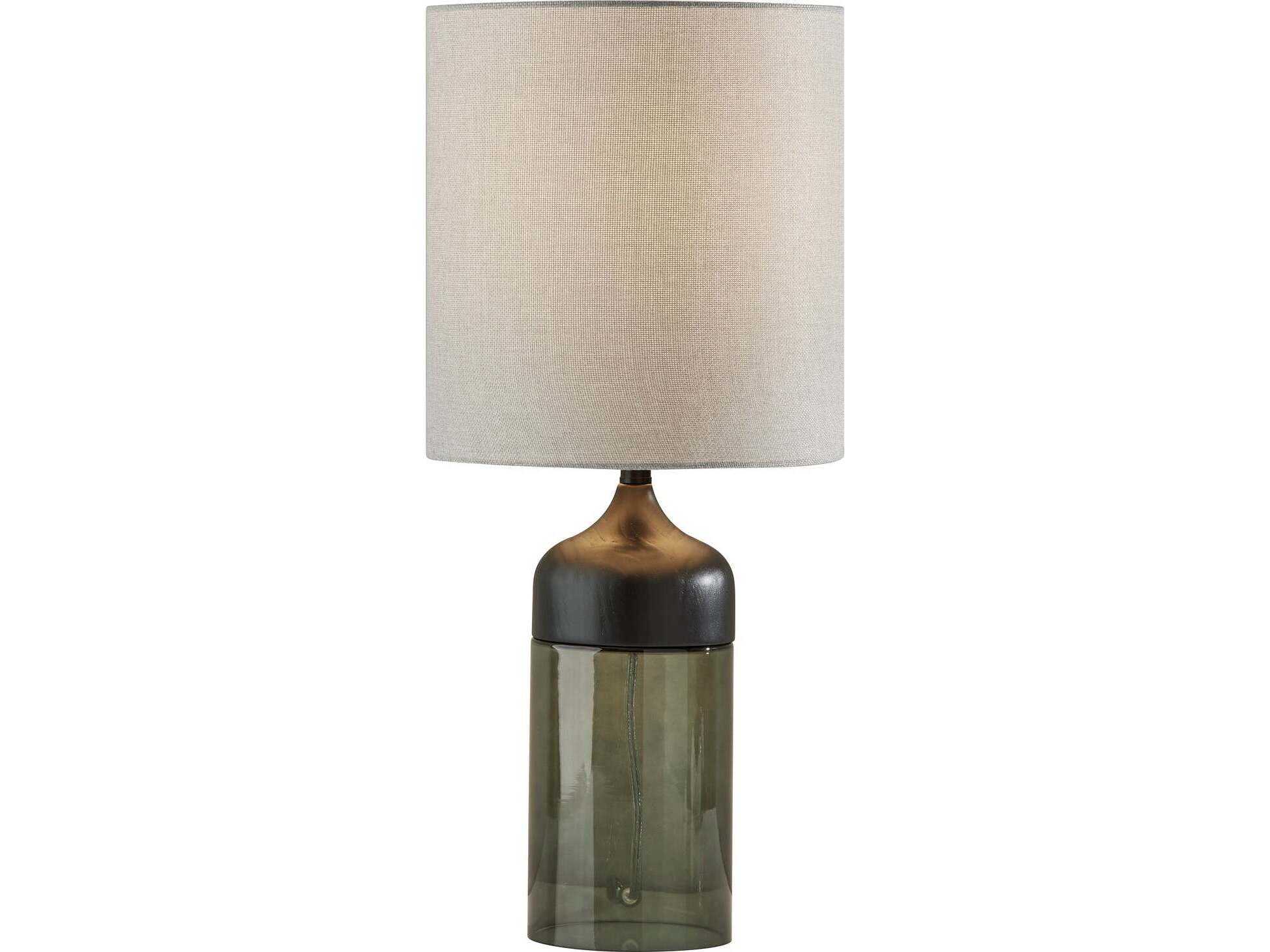 Adesso Marina Black Smoked Glass Light Grey Textured Fabric Table Lamp